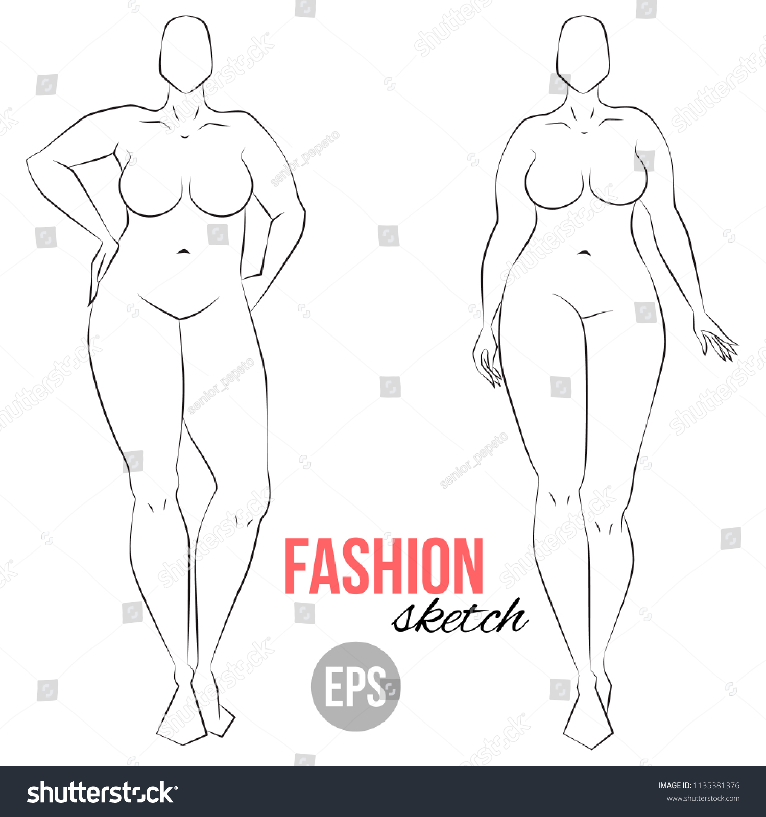 Vektor Stok Plus Size Model Curvy Body Womans (Tanpa Royalti) 1135381376 Sh...