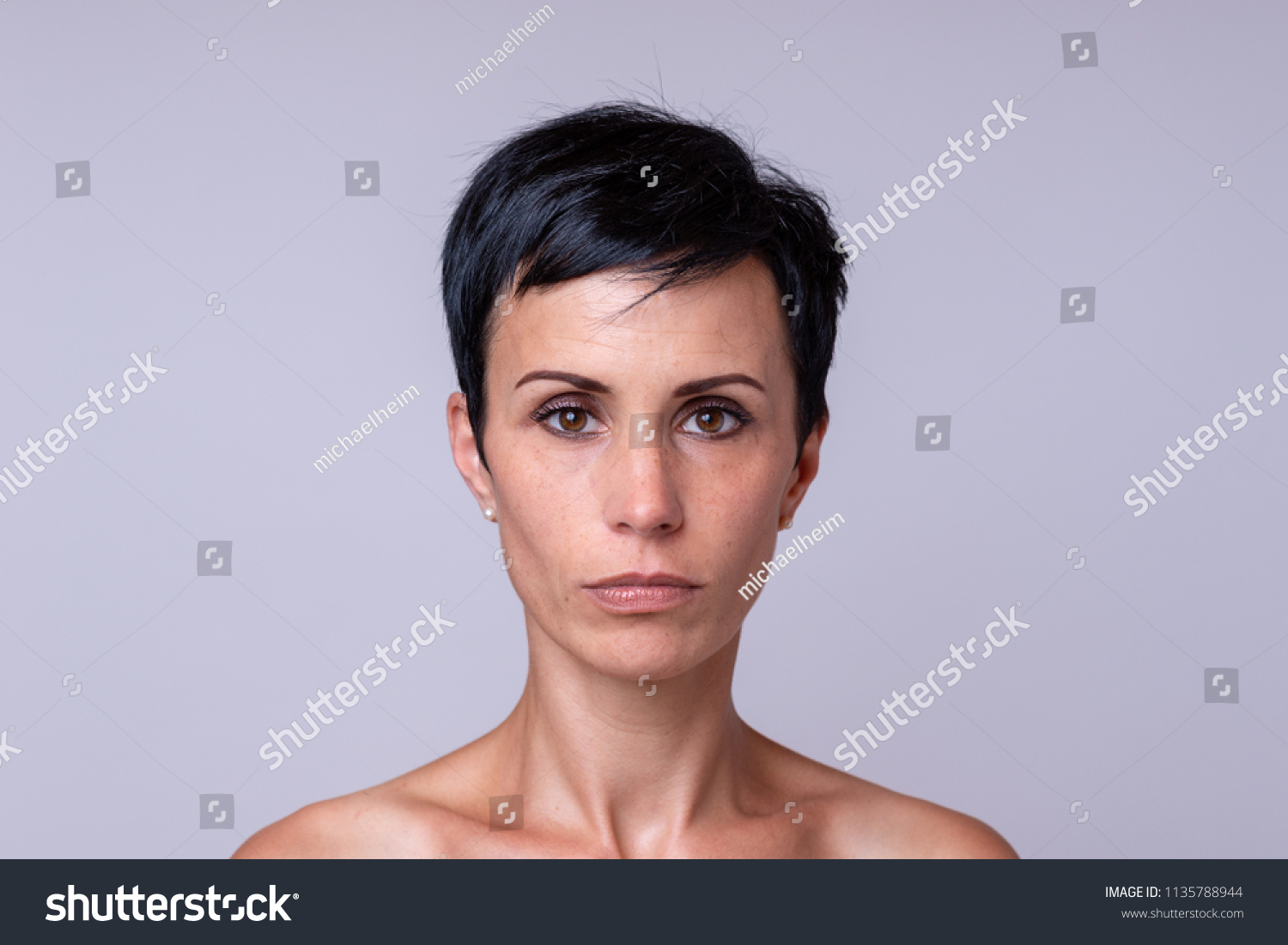 Frontal Portrait Woman Short Darker Hair Stock Photo 1135788944 ...