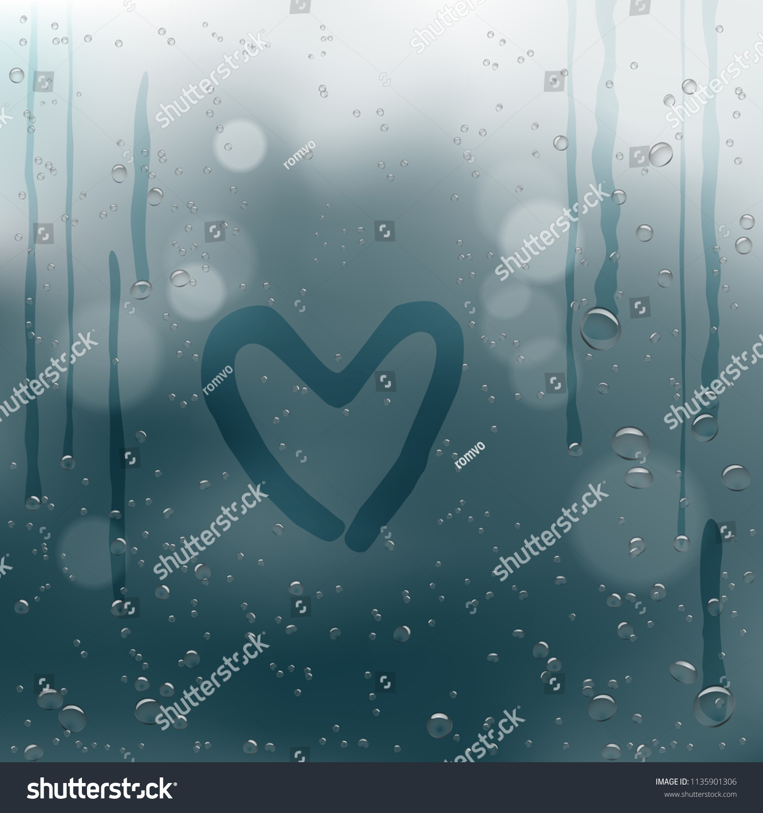 Drawn Heart Finger On Rainy Water Stock Illustration 1135901306 ...