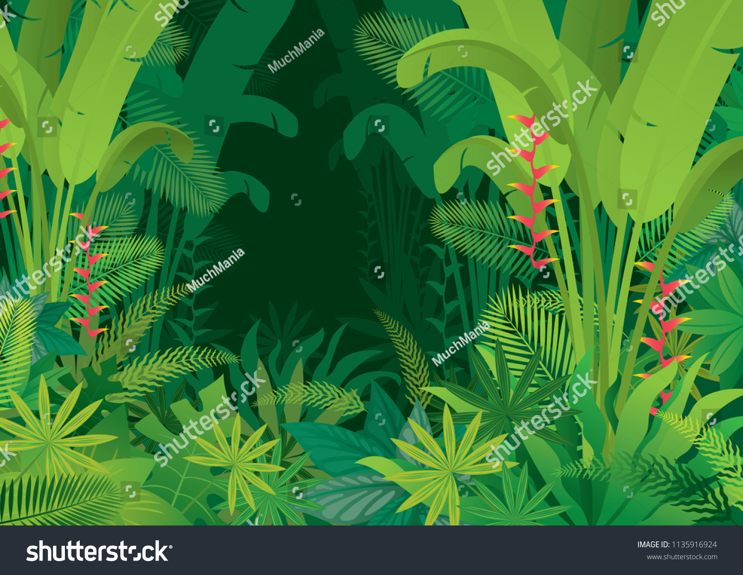 Tropical Jungle Dark Background Forrest Rainforest Stock Vector ...