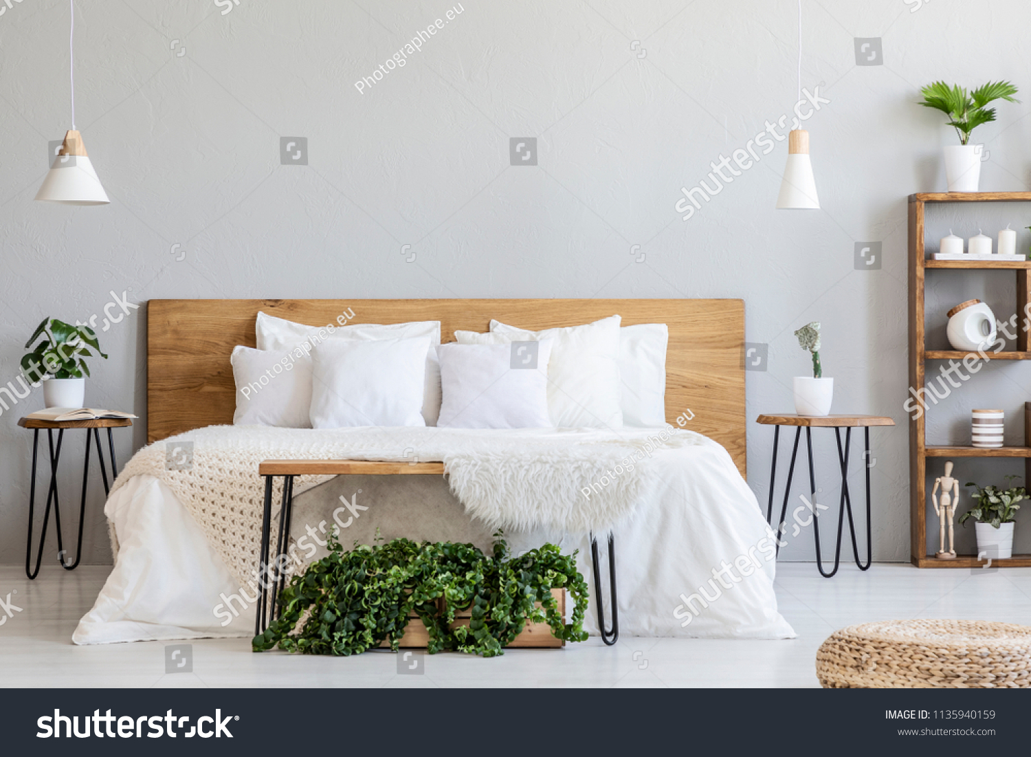 Lamps Above Wooden Bed White Sheets Stock Photo 1135940159 | Shutterstock