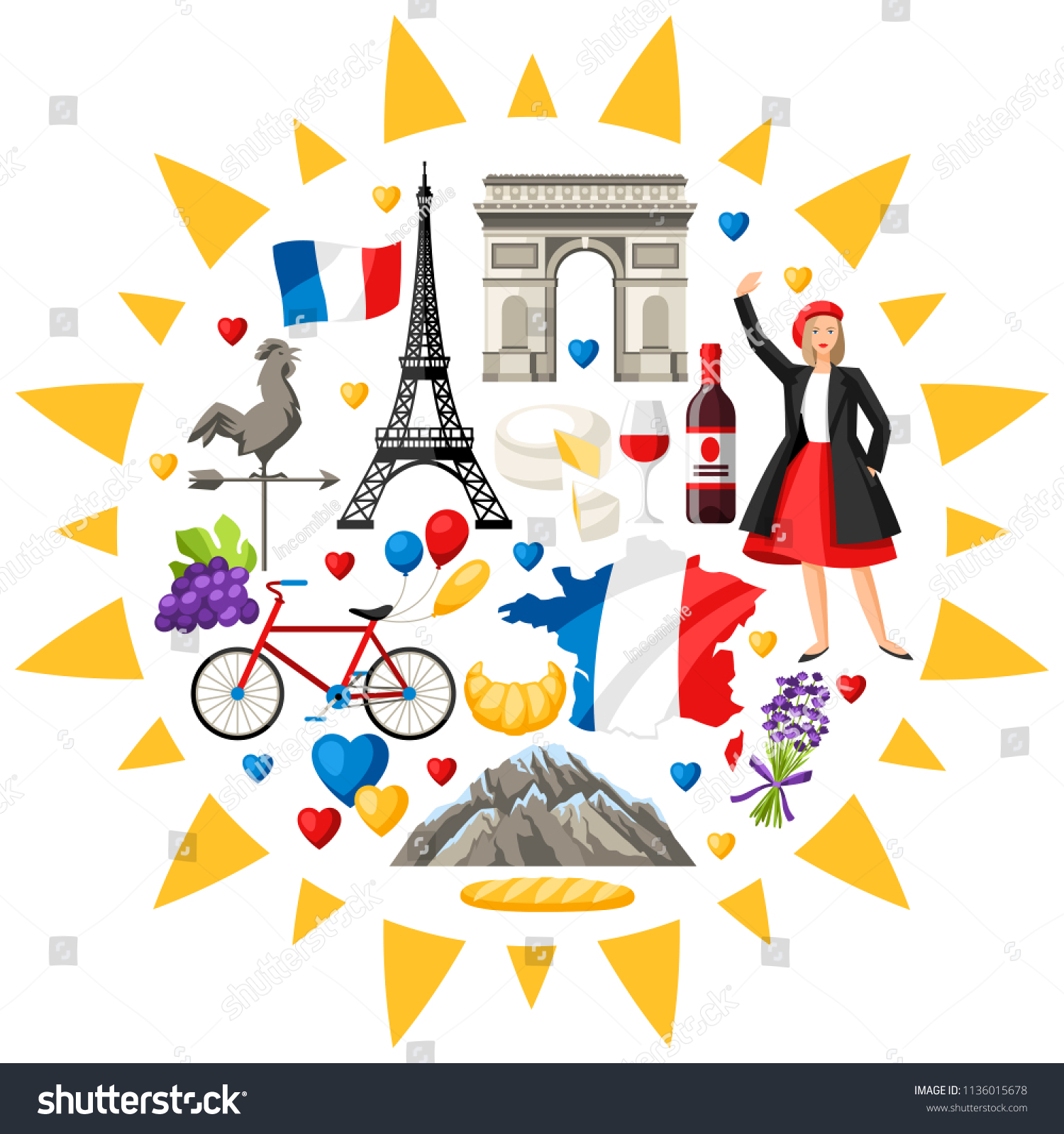 France Background Design French Traditional Symbols Stock Vector ...