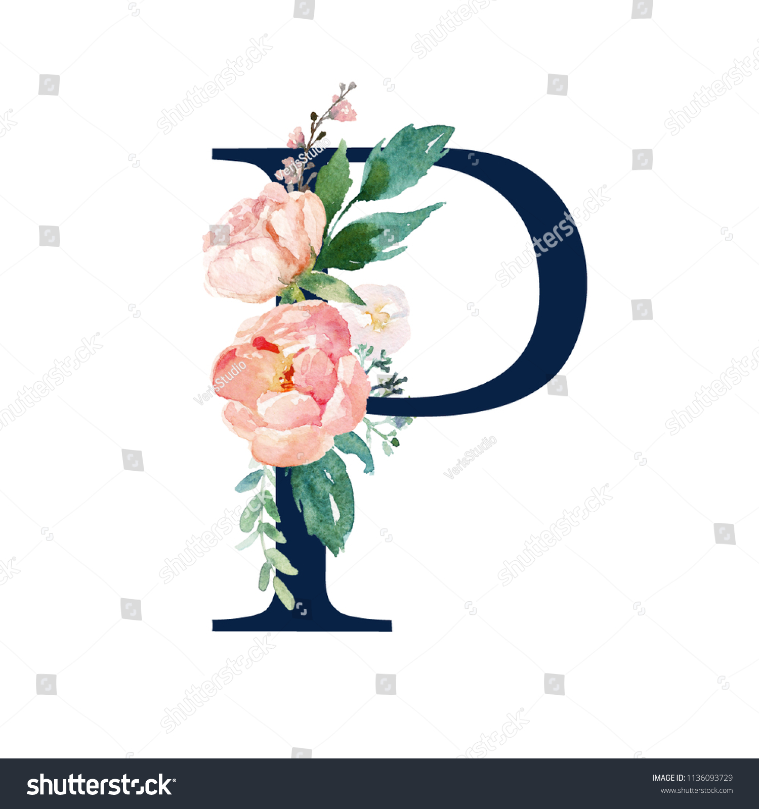 Floral Alphabet Navy Color Letter P Stock Illustration 1136093729 ...