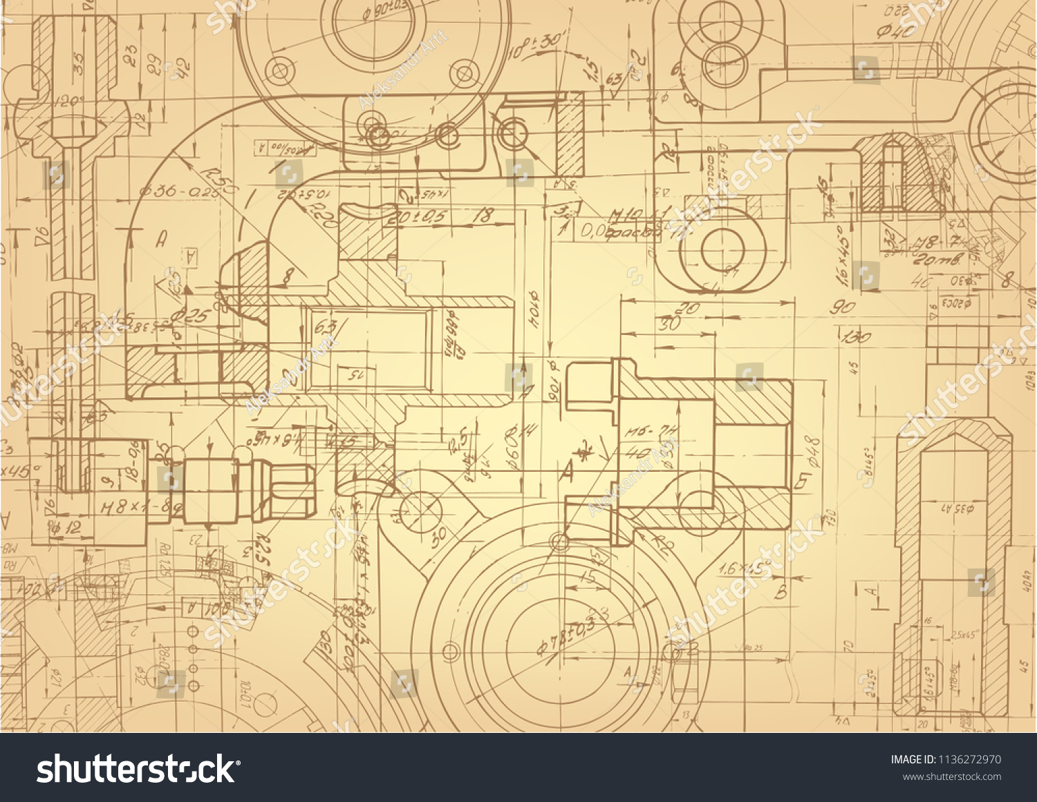 Technical Drawing Retro Mechanical Engineering Drawings Stock Vector ...