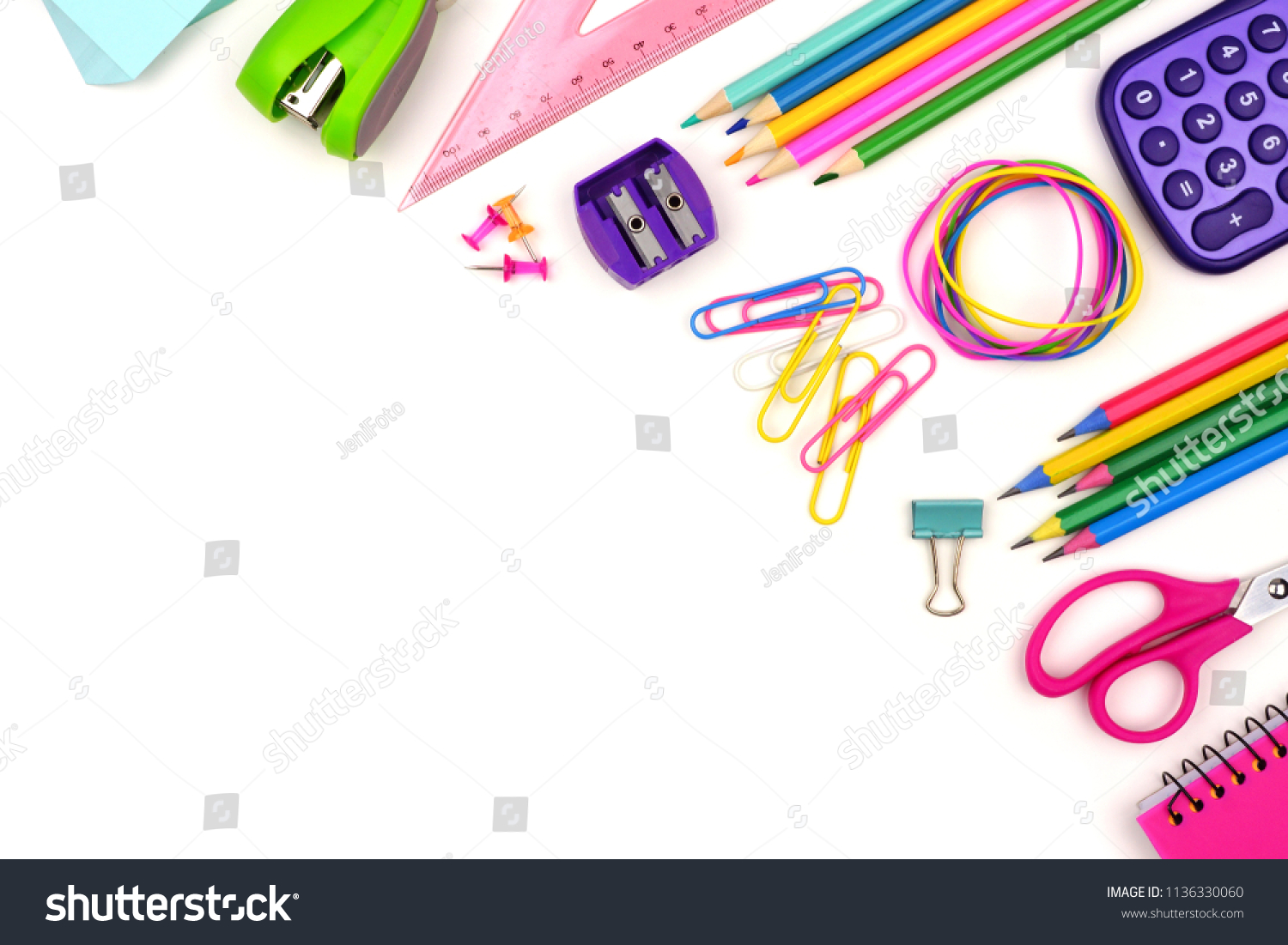 School Supplies Corner Border Isolated On Stock Photo 1136330060 ...