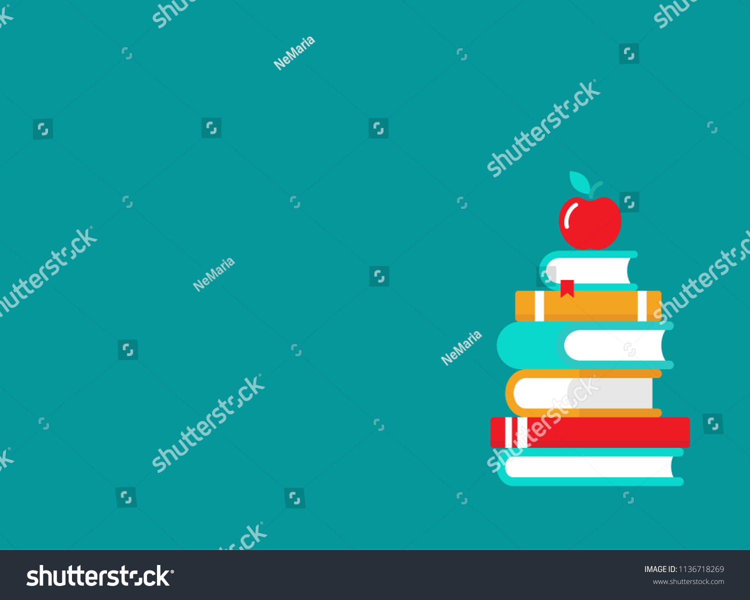 Blue Background Stack Books Red Apple Stock Vector (Royalty Free ...