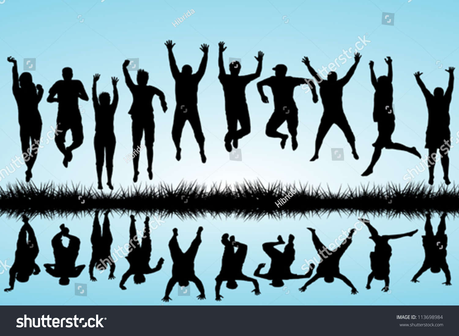 Group Young People Jumping Stock Vector (Royalty Free) 113698984 ...