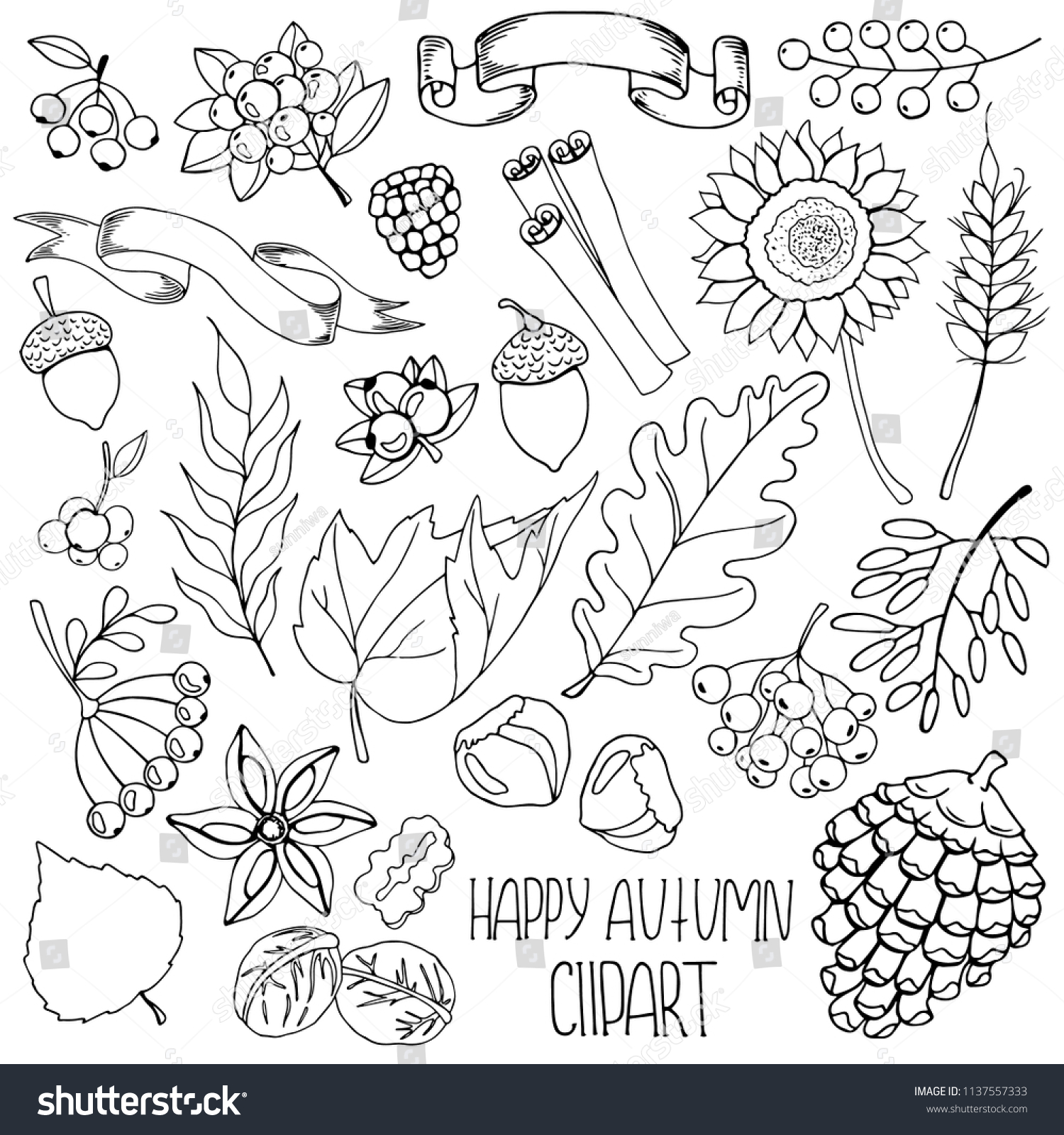 Set Hand Drawing Autumn Leaves Berries Stock Vector (Royalty Free ...