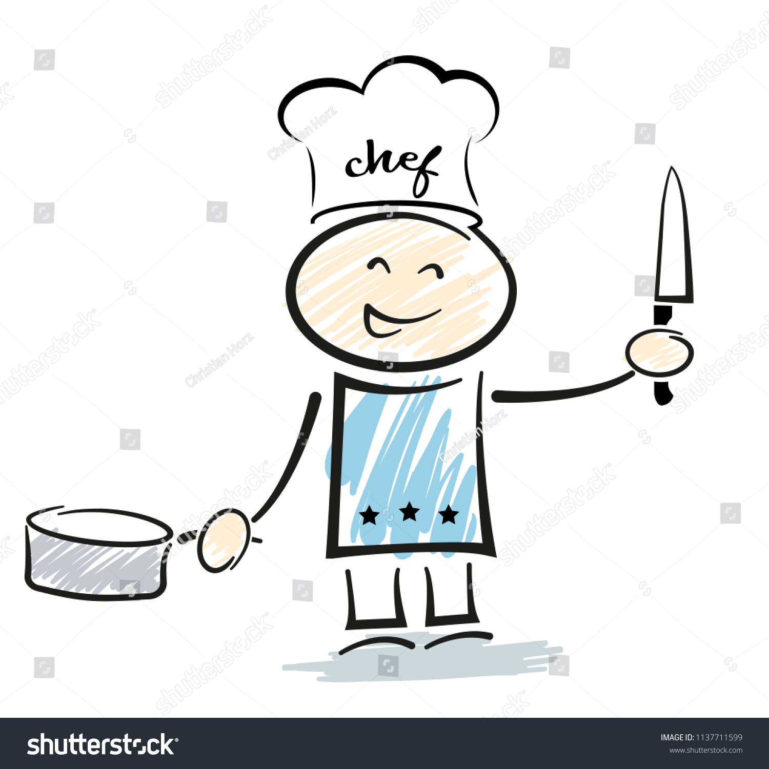 Smiling Stickman Chef Toque Holding Kitchen Stock Vector (Royalty Free ...