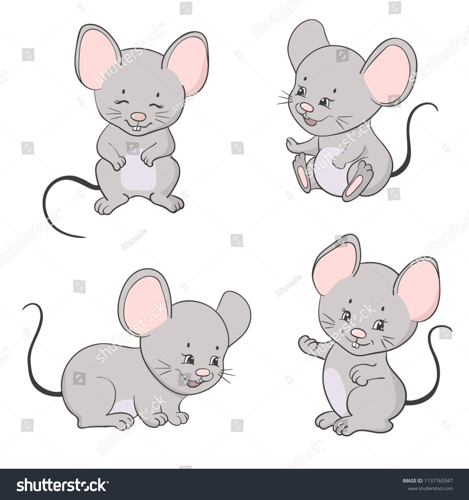 Set Cute Little Cartoon Mice Vector Stock Vector (Royalty Free ...