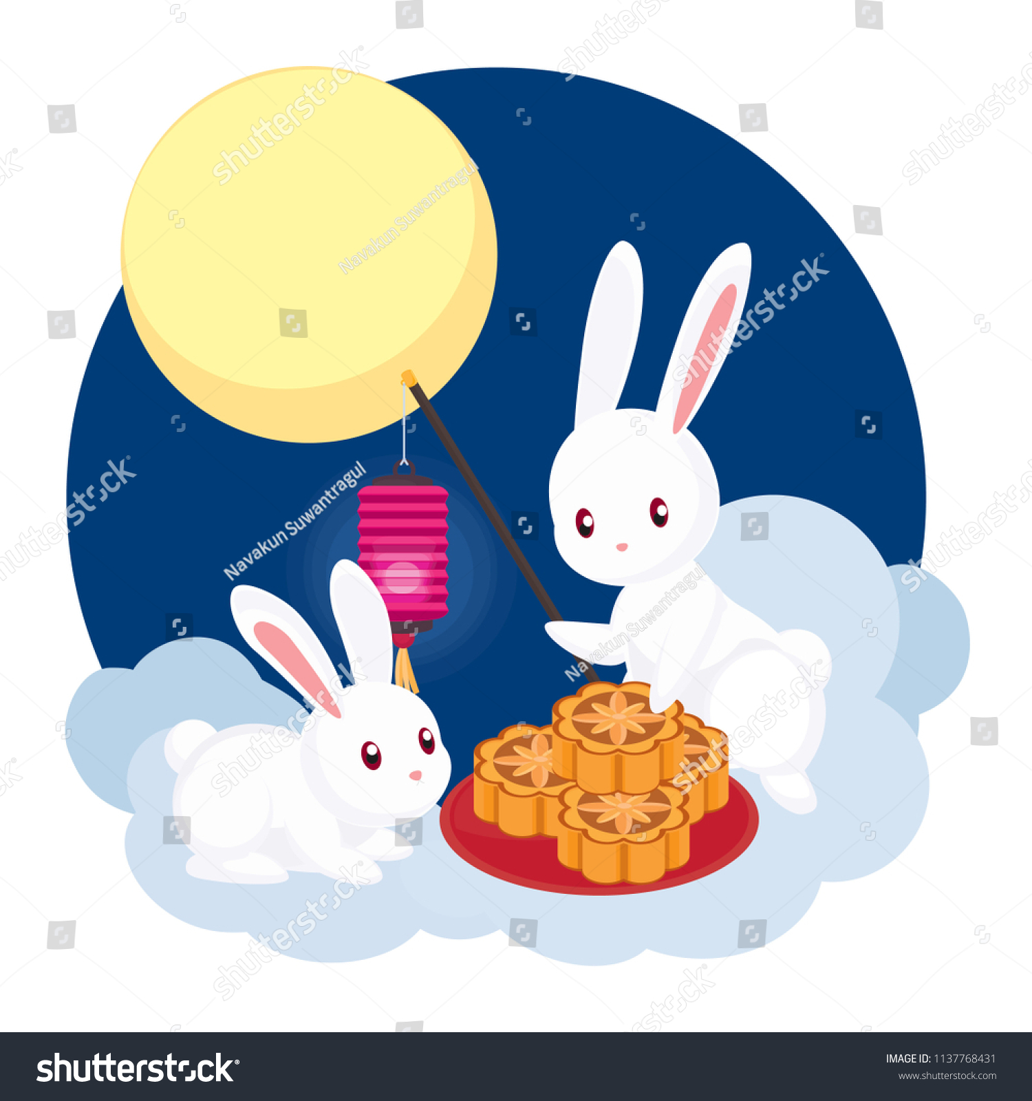 Rabbit Holding Lamp Moon Cake Stock Vector (Royalty Free) 1137768431 ...