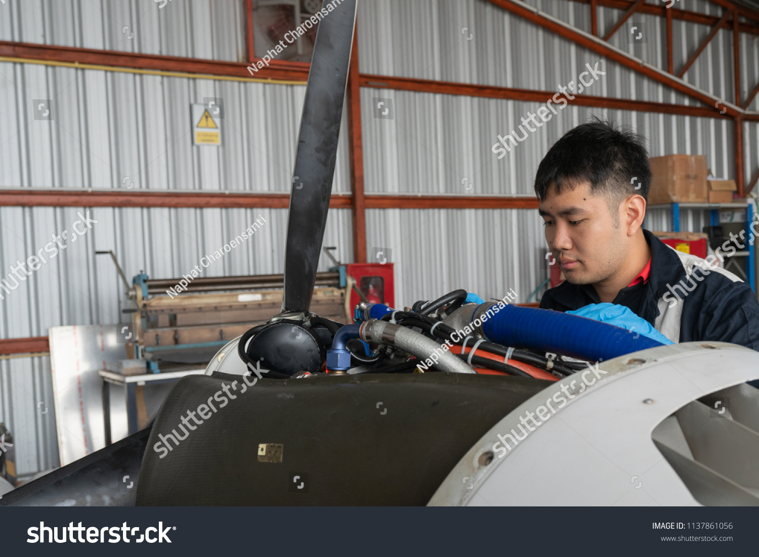 Propeller Checked By Aircraft Mechanic Stock Photo 1137861056 ...