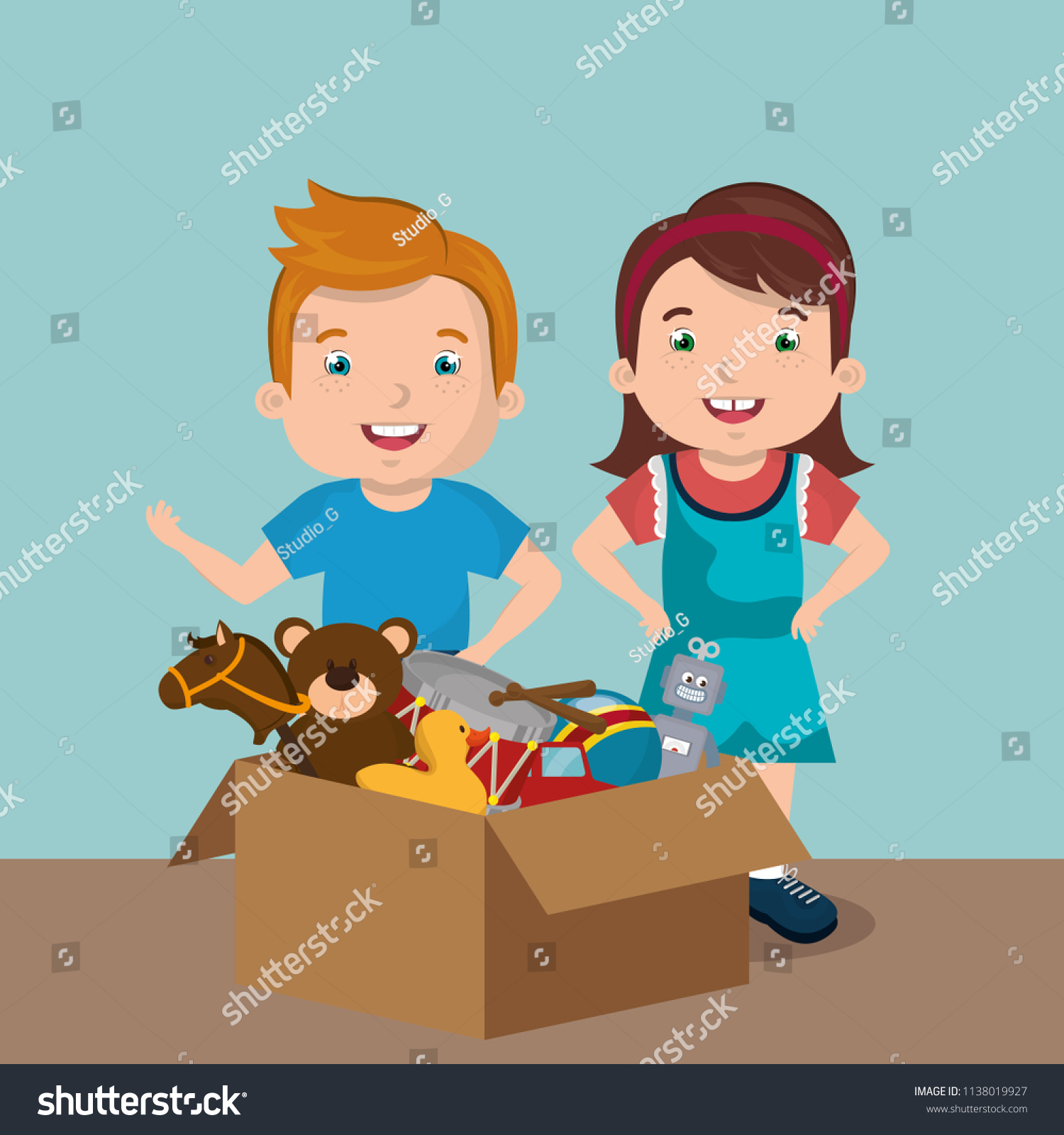 Little Boy Girl Playing Toys Characters Stock Vector (royalty Free 