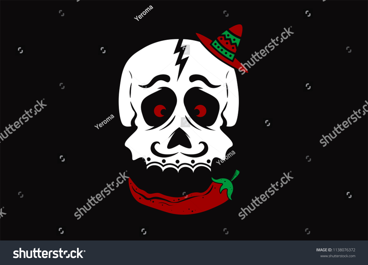 Mexican Skull Chili Peppers Stock Vector (Royalty Free) 1138076372 ...