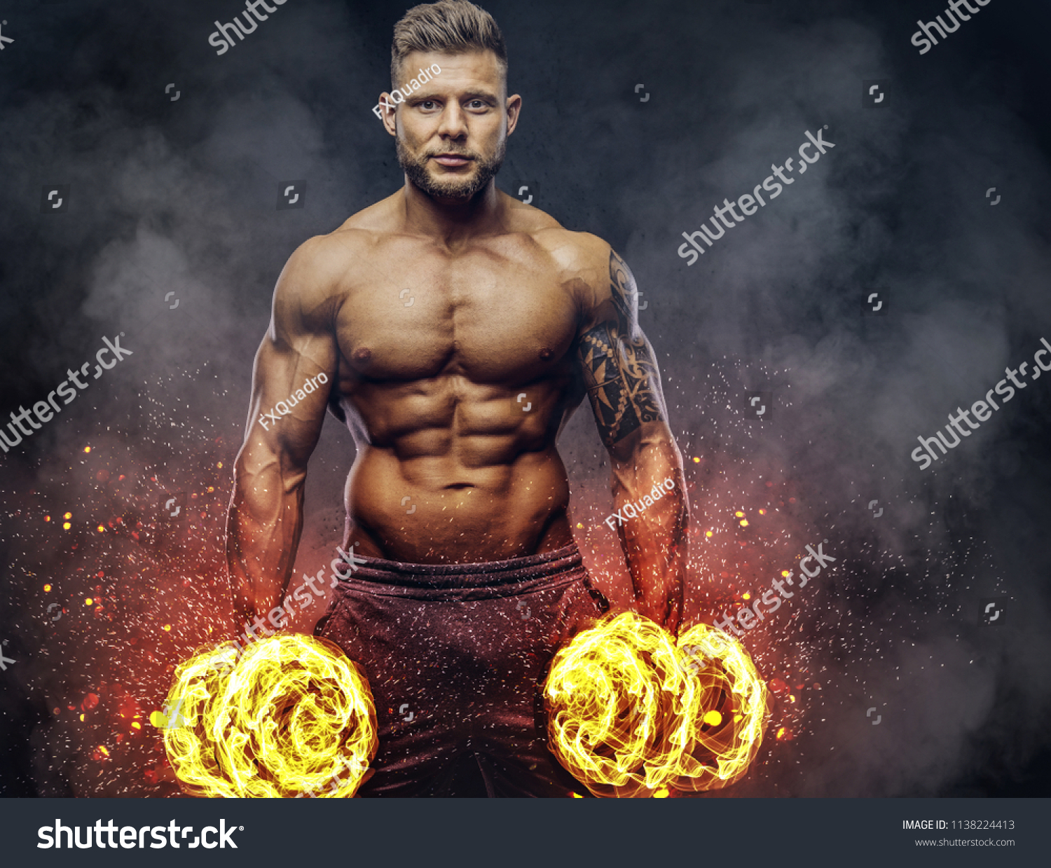 Handsome Shirtless Tattooed Bodybuilder Stylish Haircut Stock Photo Shutterstock