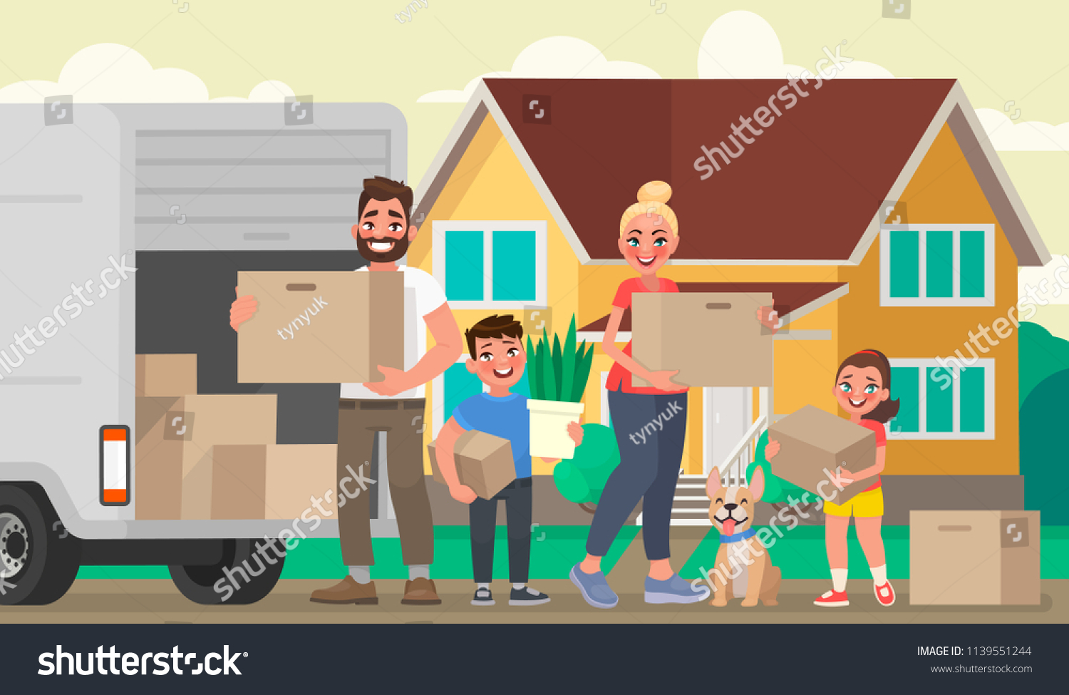 Happy Family Moves New House Father Stock Vector (Royalty Free ...