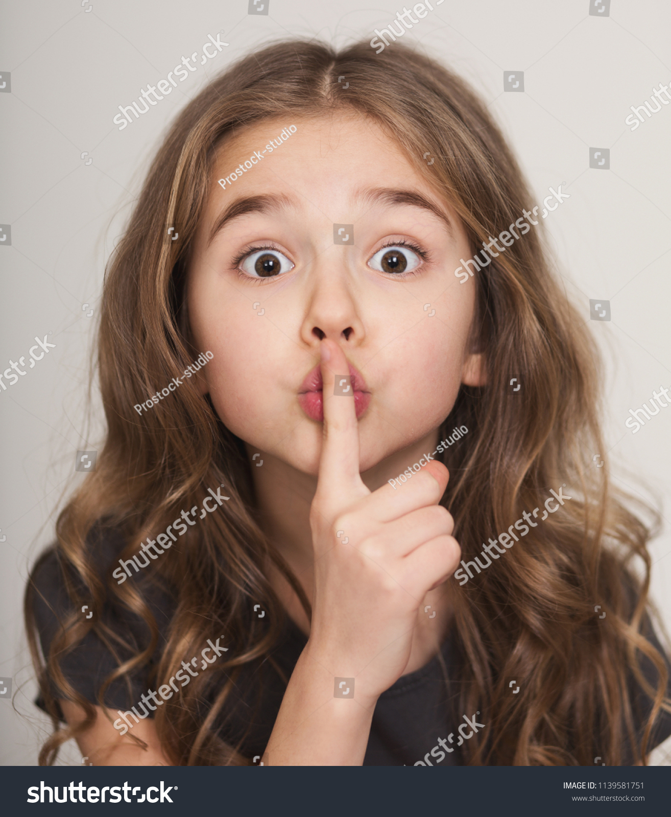 Emotional Beautiful Little Girl Finger On Stock Photo 1139581751 ...