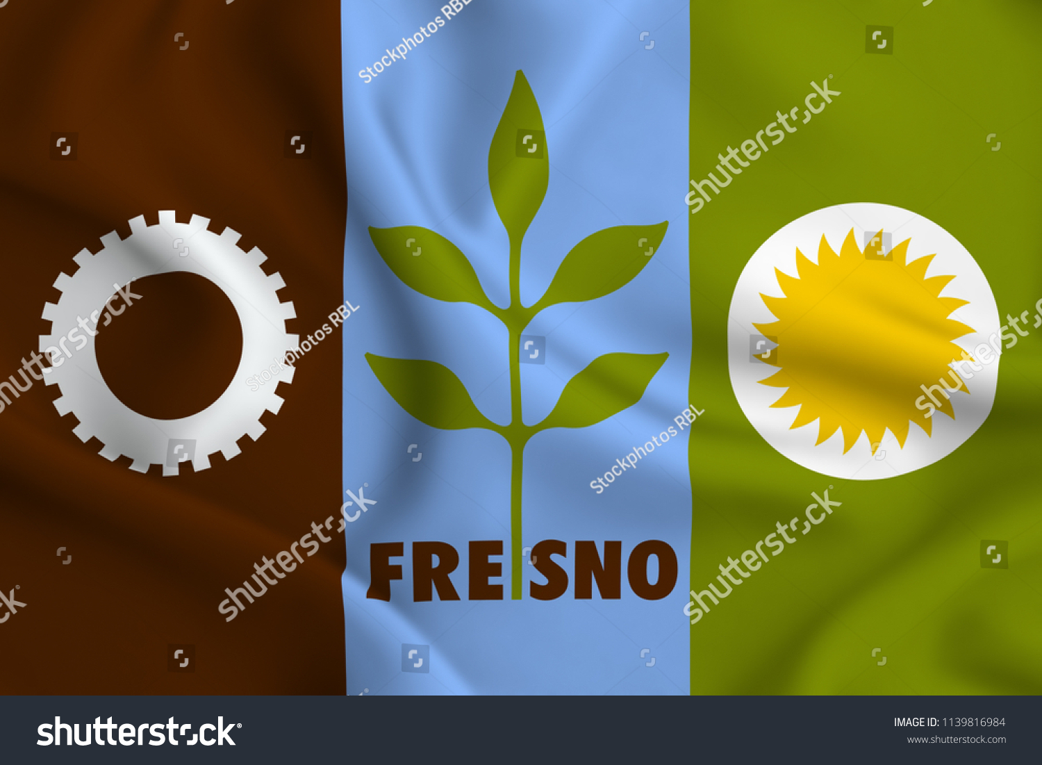 Fresno California 3d Waving Flag Illustration 库存插图 1139816984