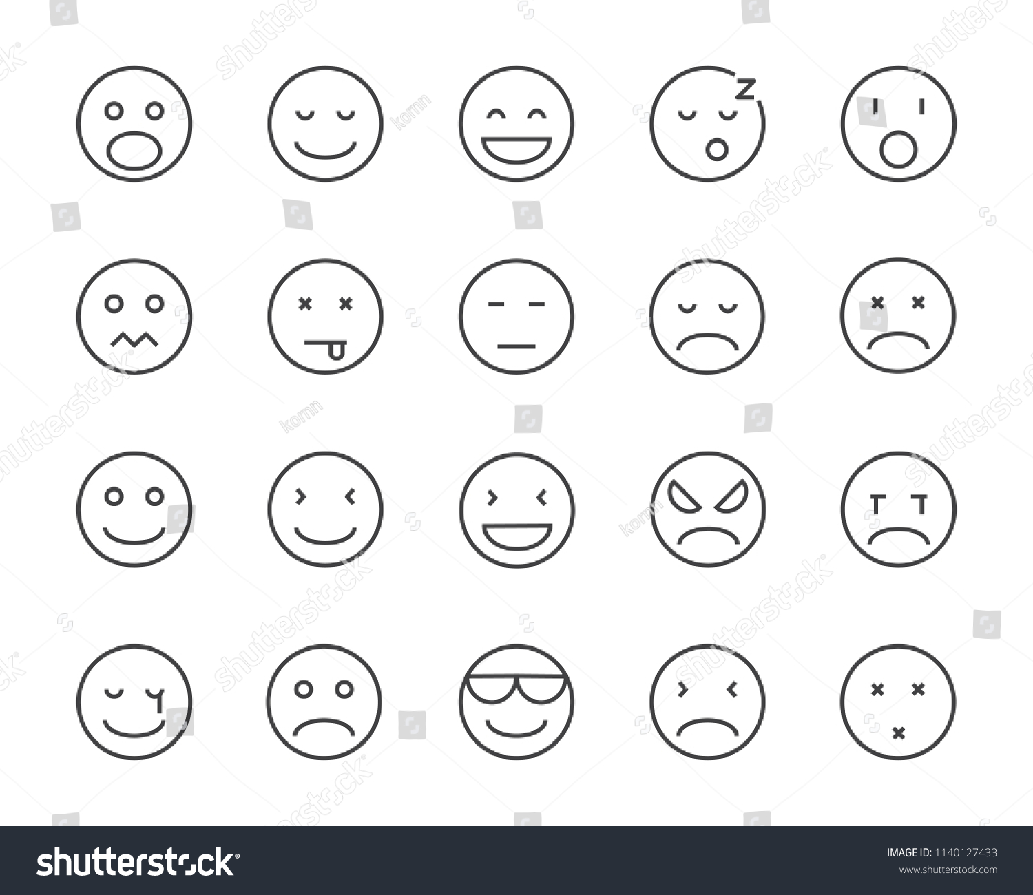 Set Emoji Vector Line Icon Stock Vector (royalty Free) 1140127433 