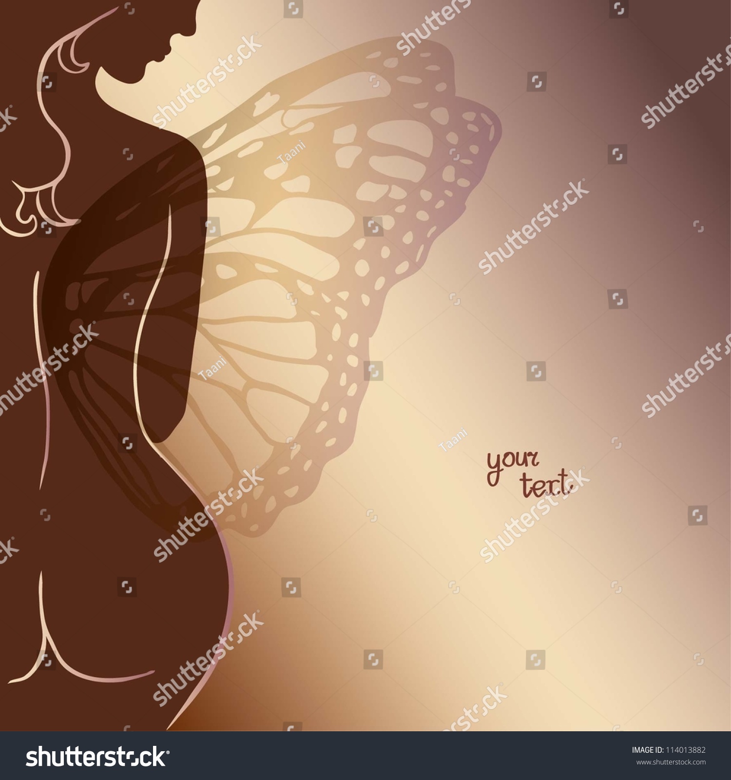 Vektor Stok Beautiful Nude Woman Silhouette Back Wing Tanpa Royalti 114013882 Shutterstock 2780