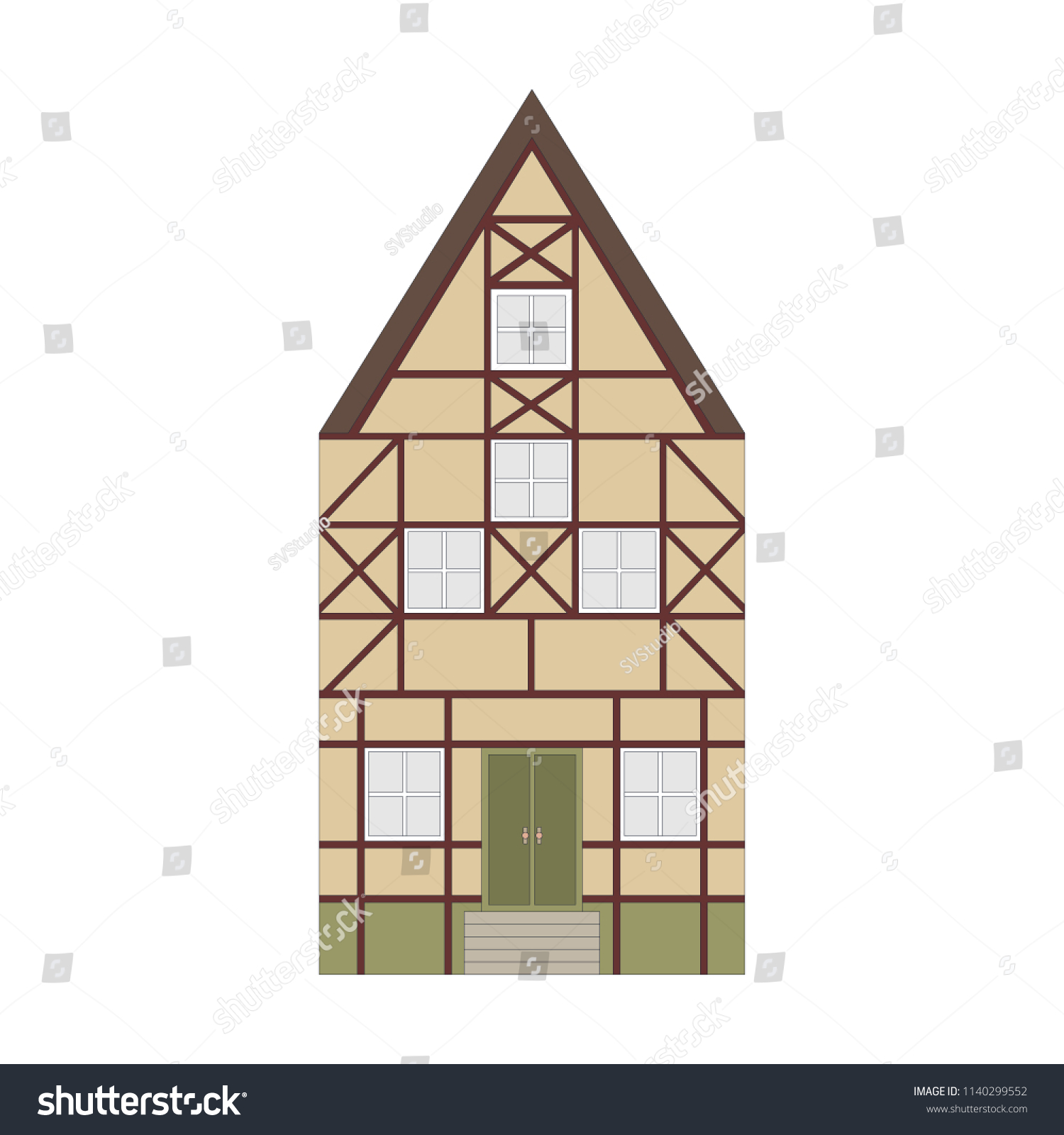 Cartoon Historical Yellow Timber Framing Building Stock Vector (Royalty ...