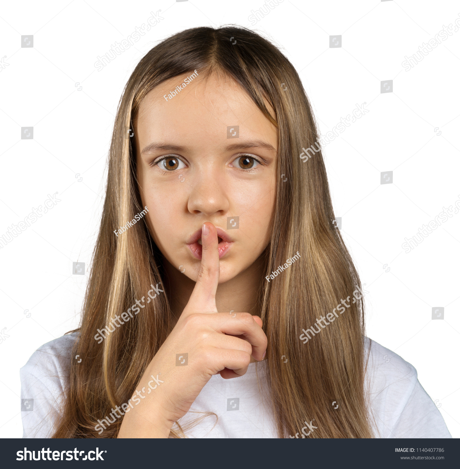 Portrait Attractive Teenage Girl Finger On Stock Photo 1140407786 ...