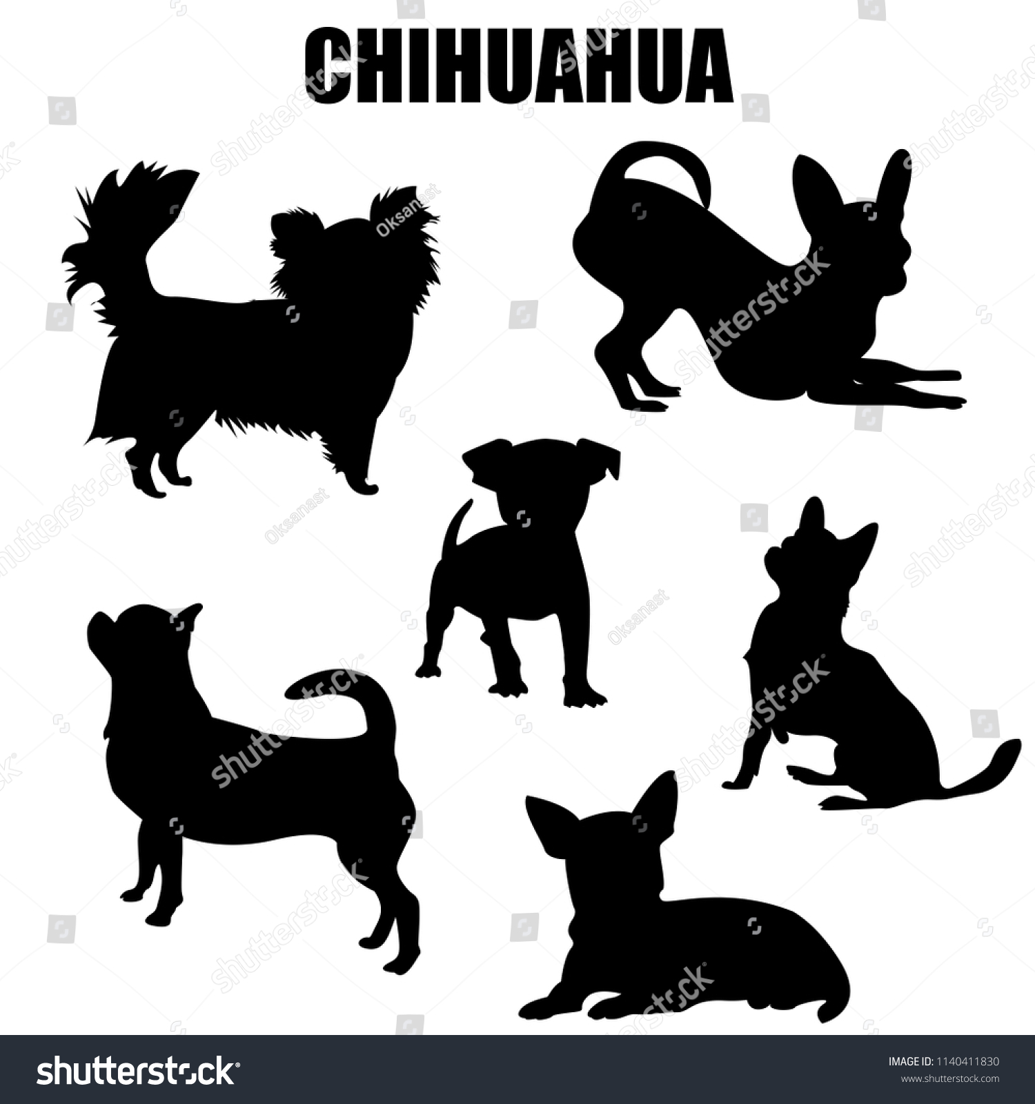 Chihuahua Dog Vector Icons Silhouettes Set Stock Vector (Royalty Free ...