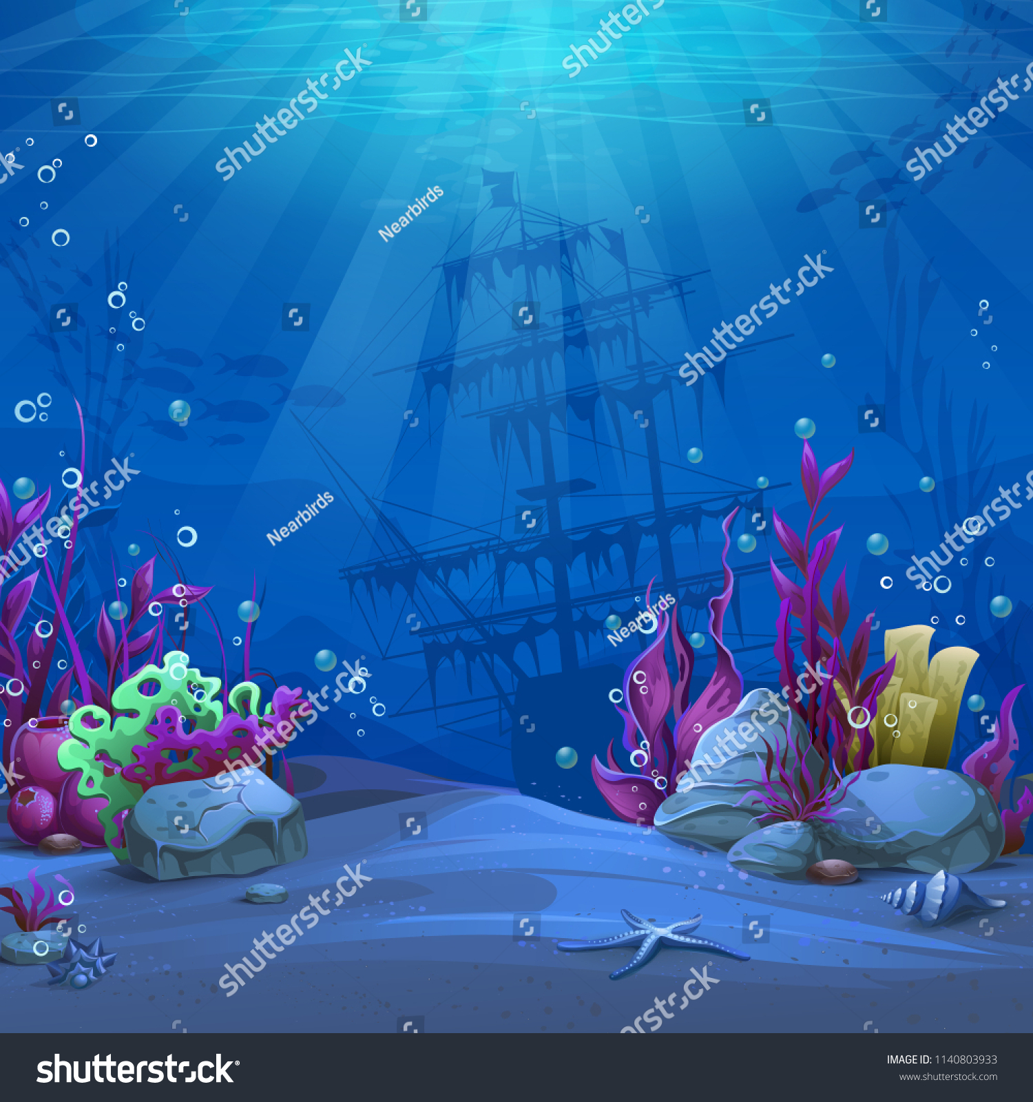 Undersea World Blue Theme Marine Life Stock Vector (Royalty Free ...