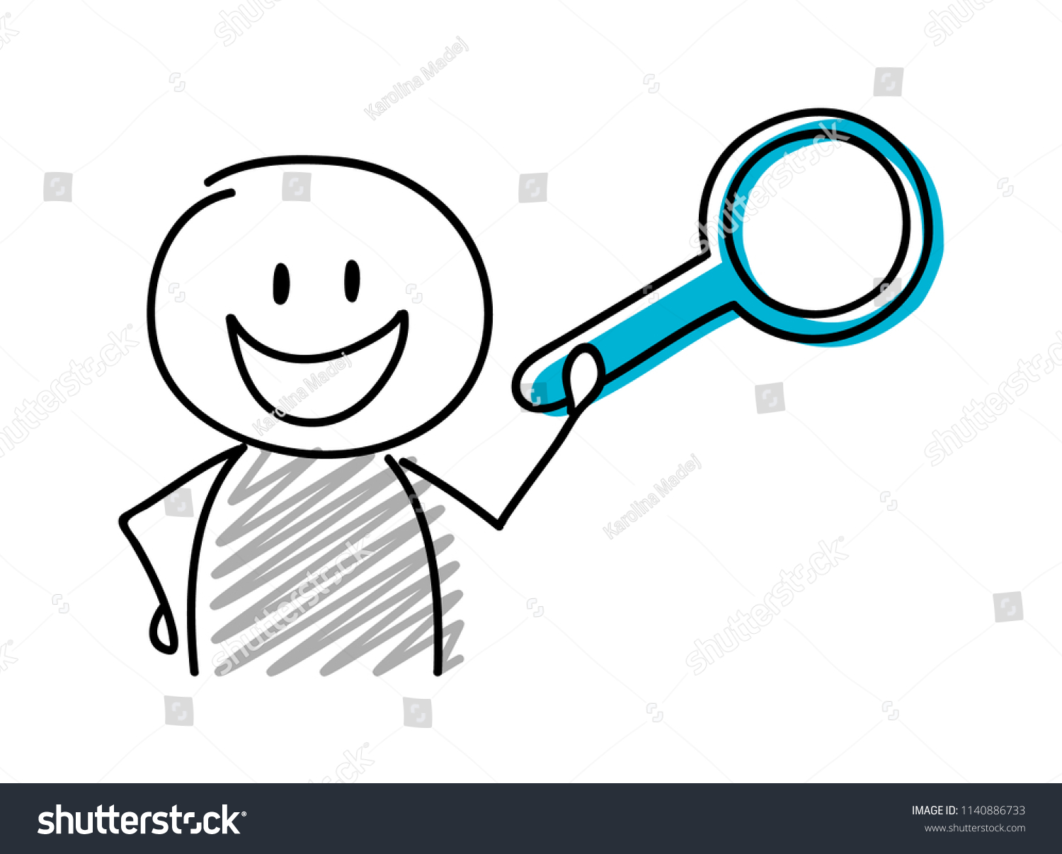 Stickman Happy Facial Expression Holiding Magnifier Stock Vector ...