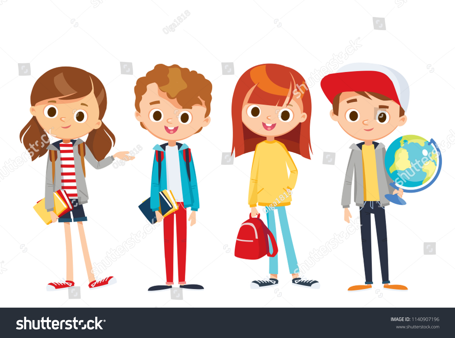 Group Pupils Standing Together Holding Books Stock Vector (Royalty Free ...