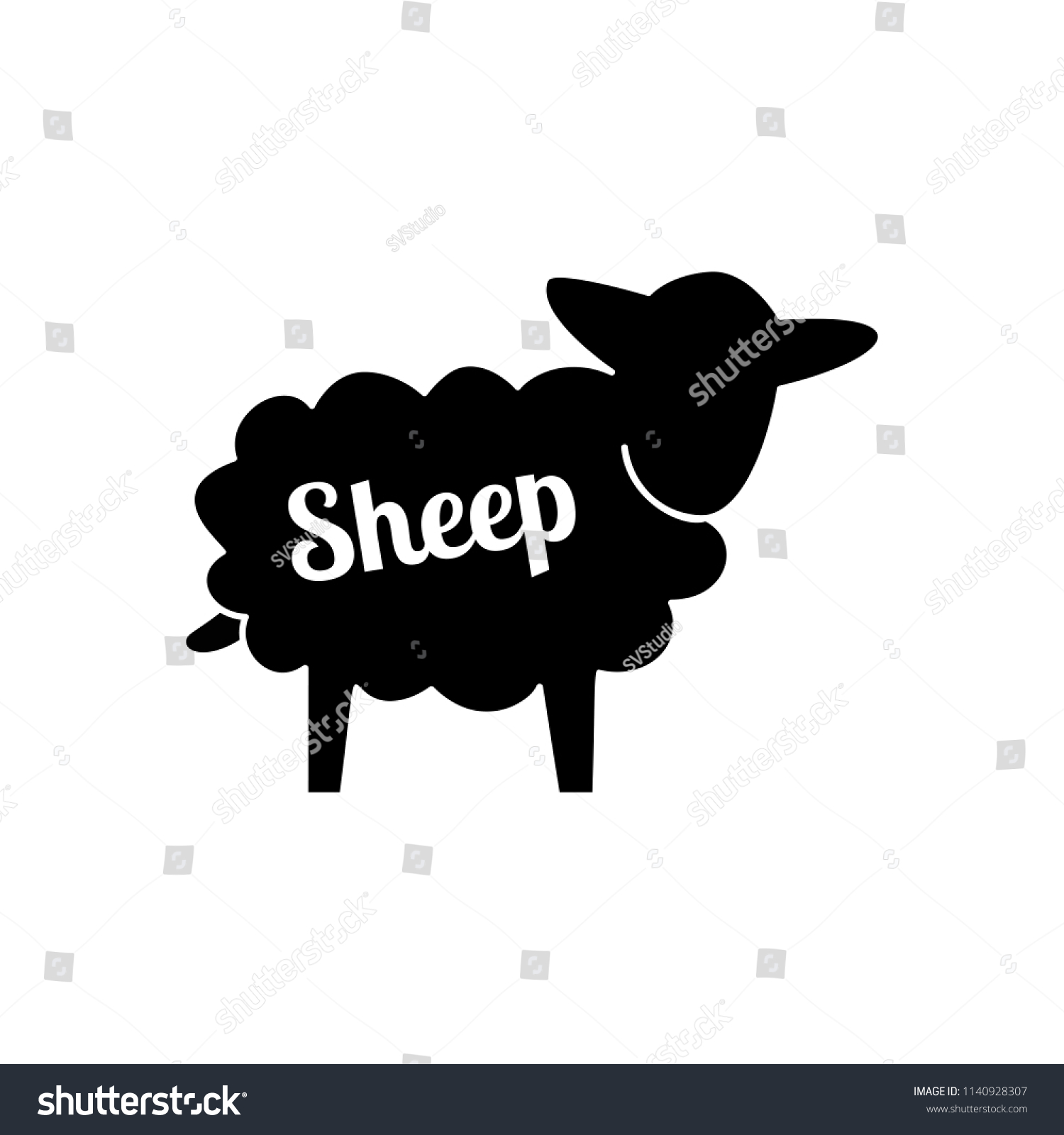 Black Contour Farm Sheep Icon White Stock Vector (Royalty Free ...