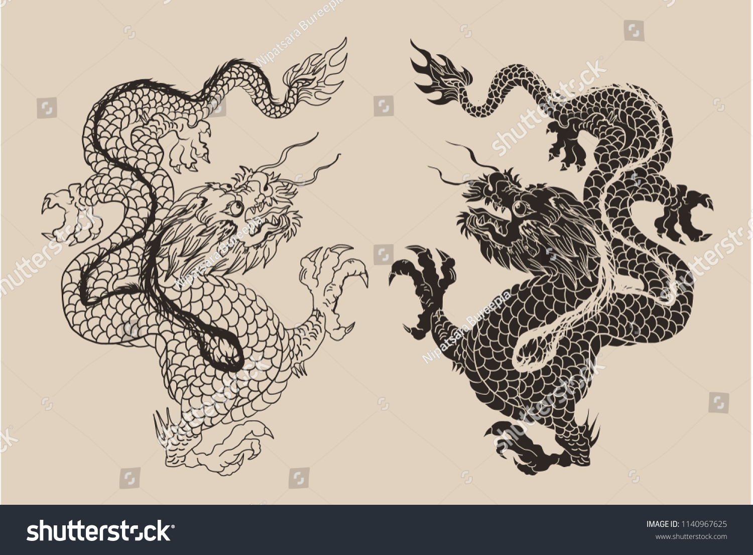 Hand Drawn Silhouette Dragonchinese Dragon Tattooblack Stock Vector ...