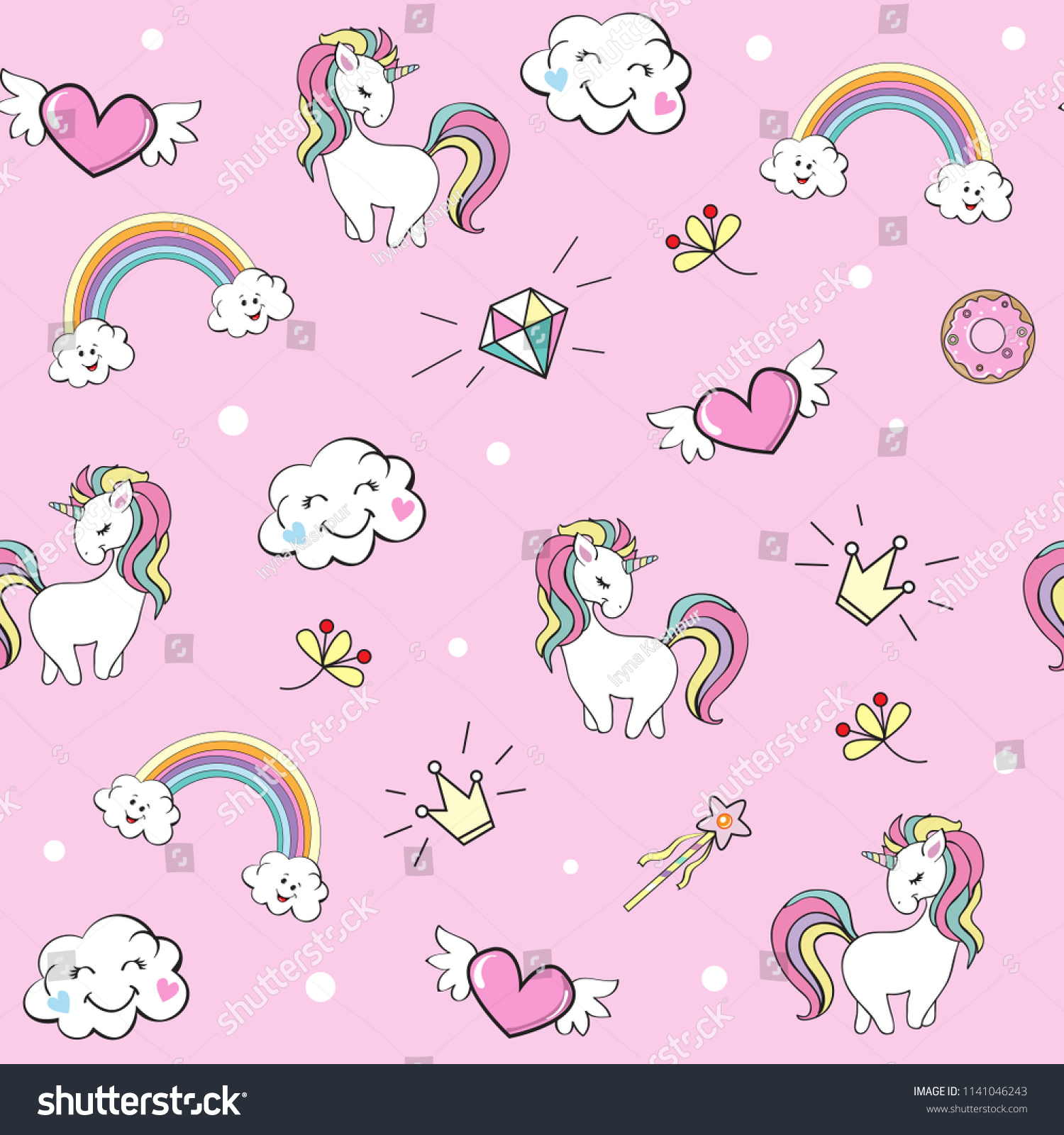 Cute Unicorn Seamless Pattern Girl On Stock Vector (Royalty Free