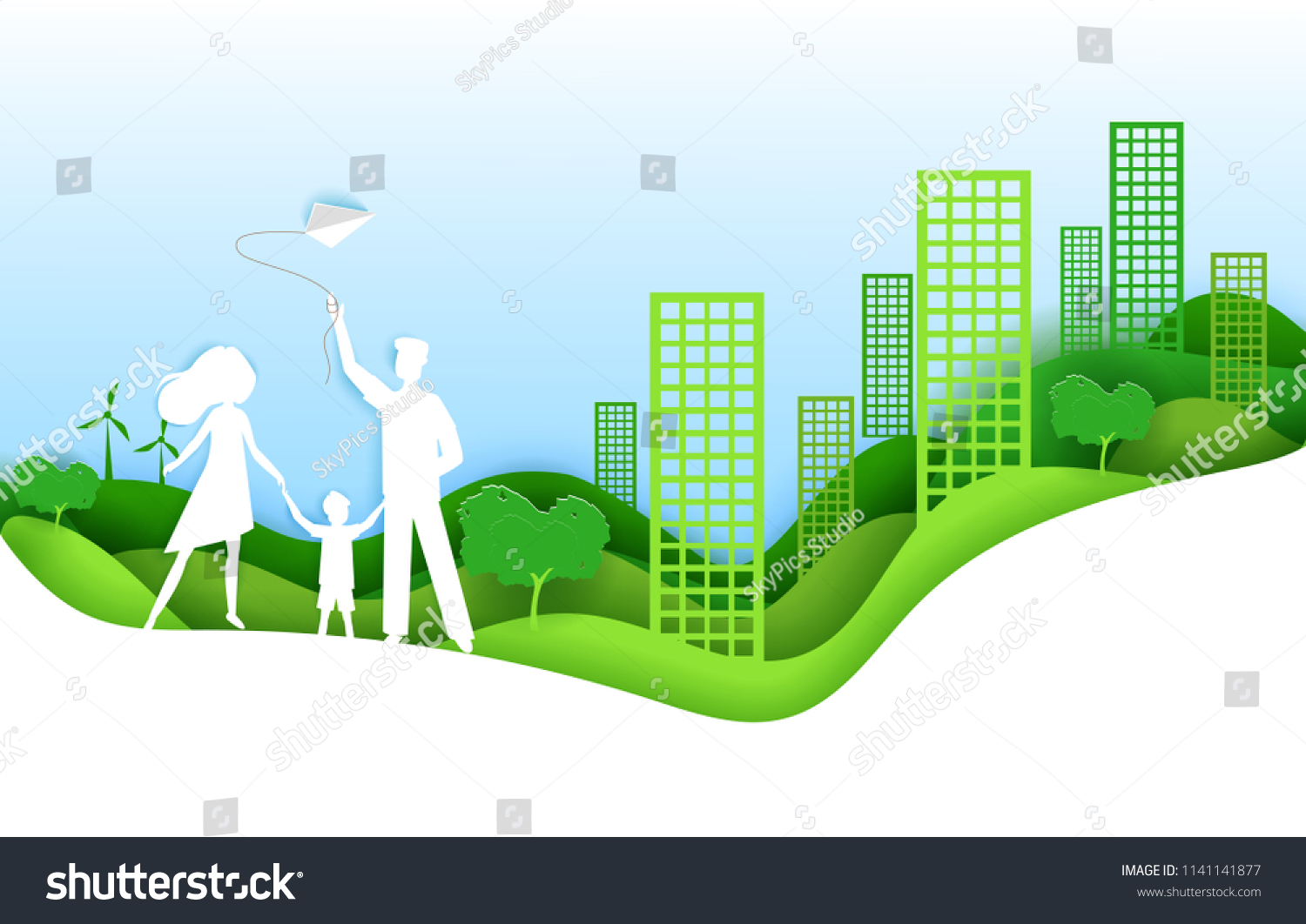 Happy Family Kid Green City Concept Stock Vector (Royalty Free ...