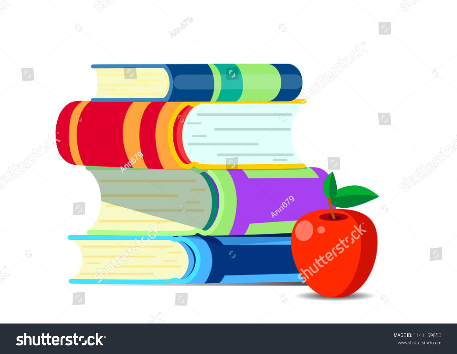 Stack Books Apple Cartoon Style Vector Stock Vector (Royalty Free ...