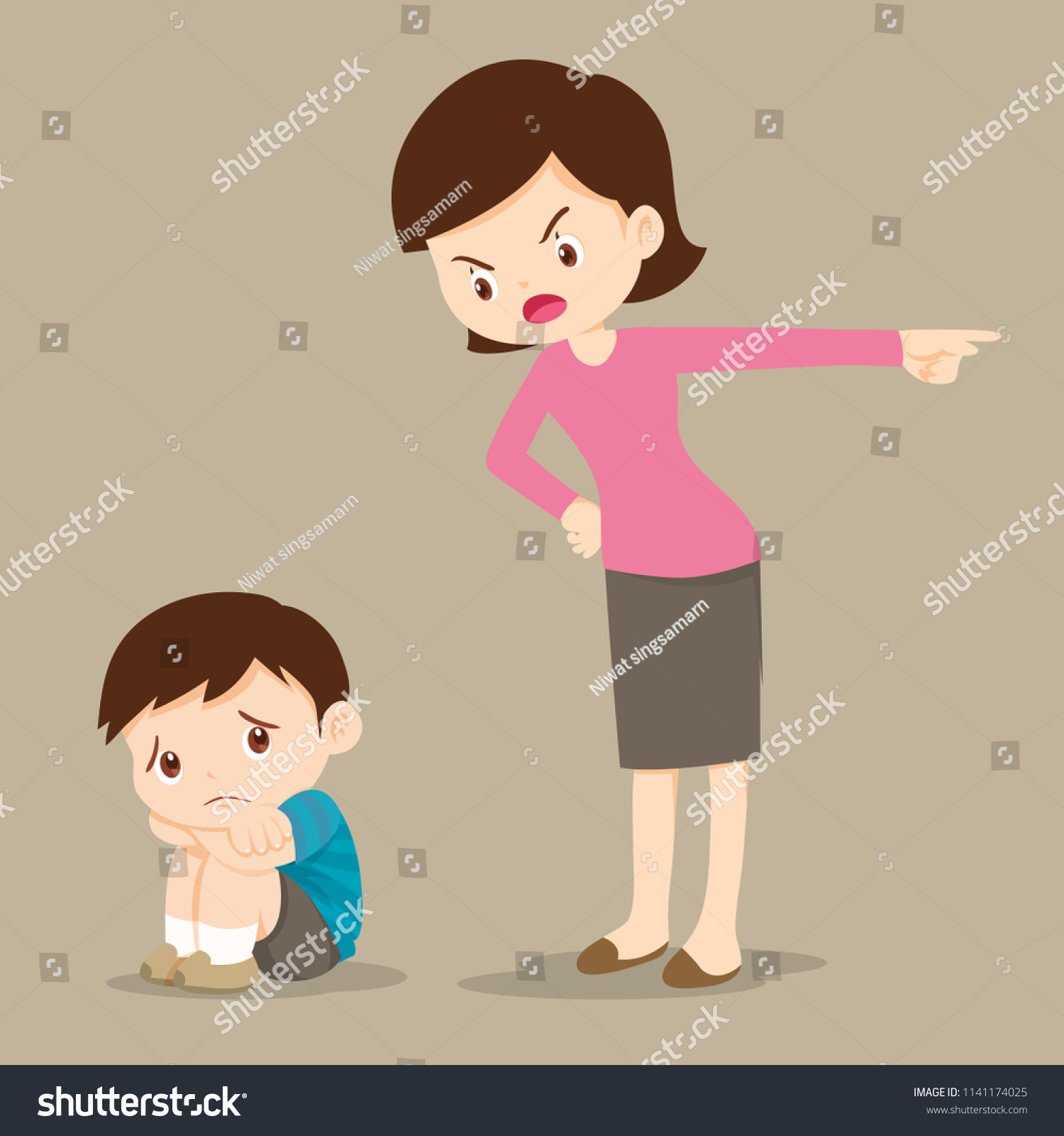 Mother Scolding Her Son Boy Cry Stock Vector (Royalty Free) 1141174025 ...