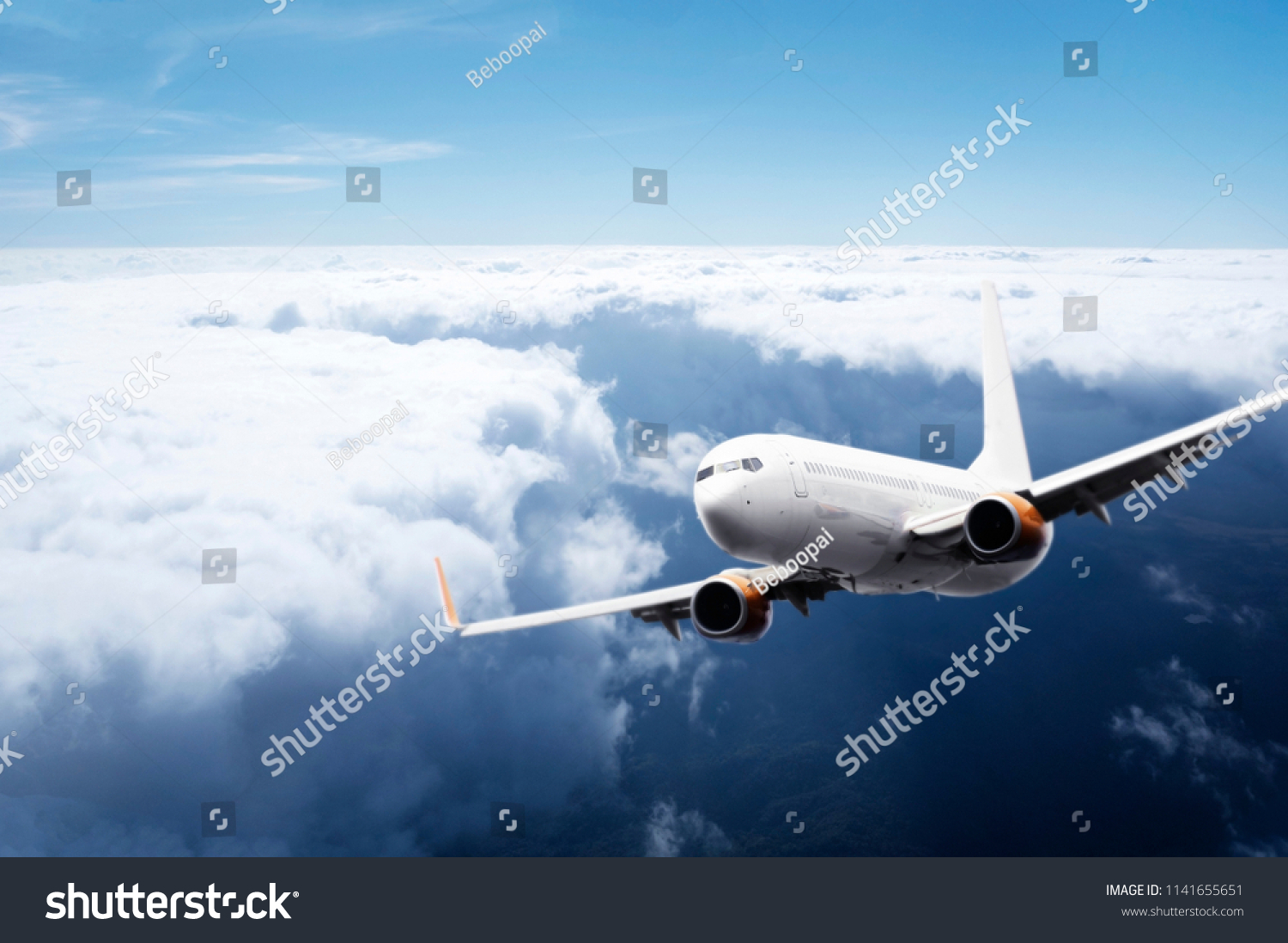 Commercial Airplane Jumbo Jet Flying Past Stock Photo 1141655651 ...