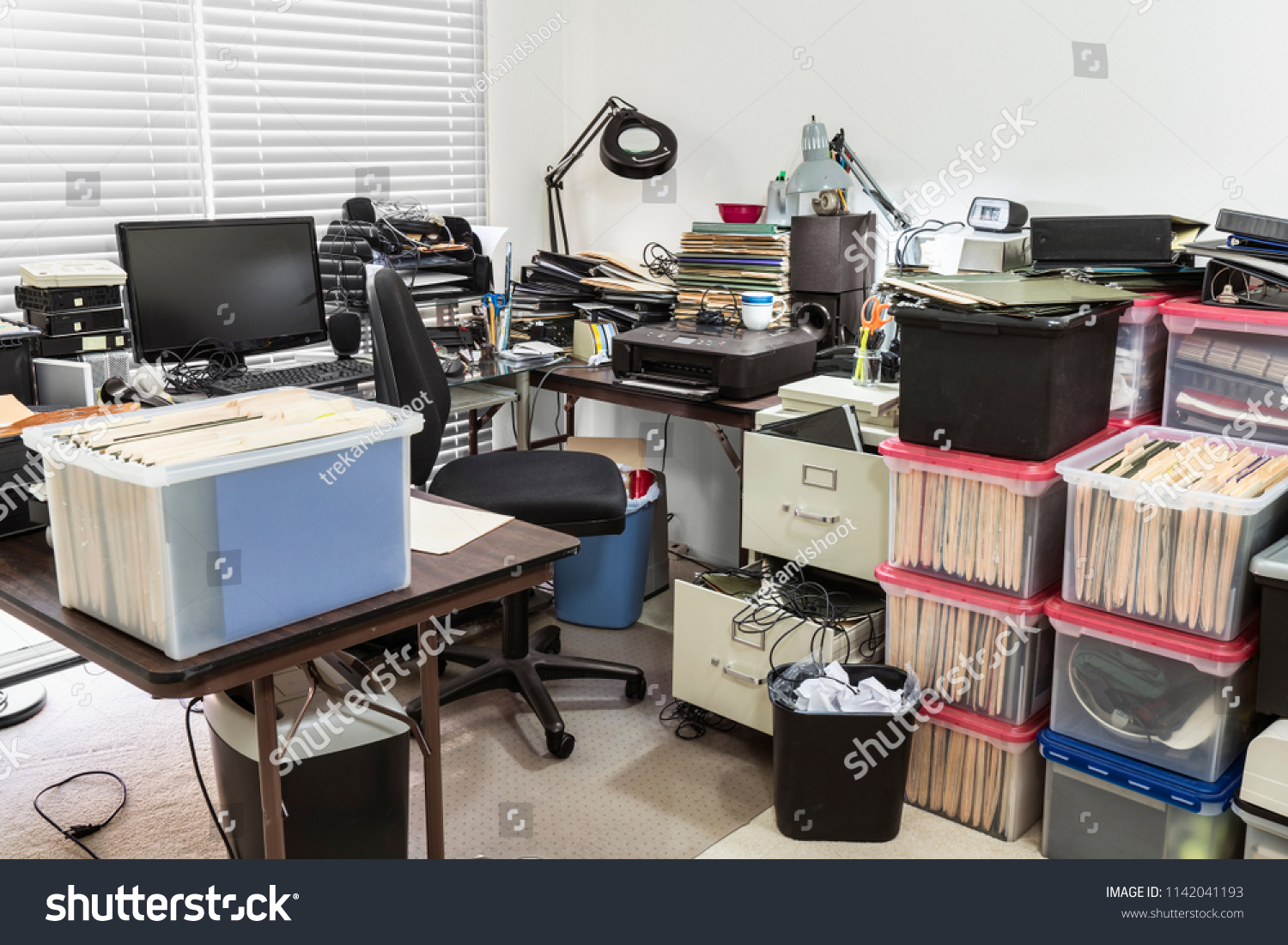 Messy Business Office Cluttered Desk Boxes Stock Photo 1142041193 ...