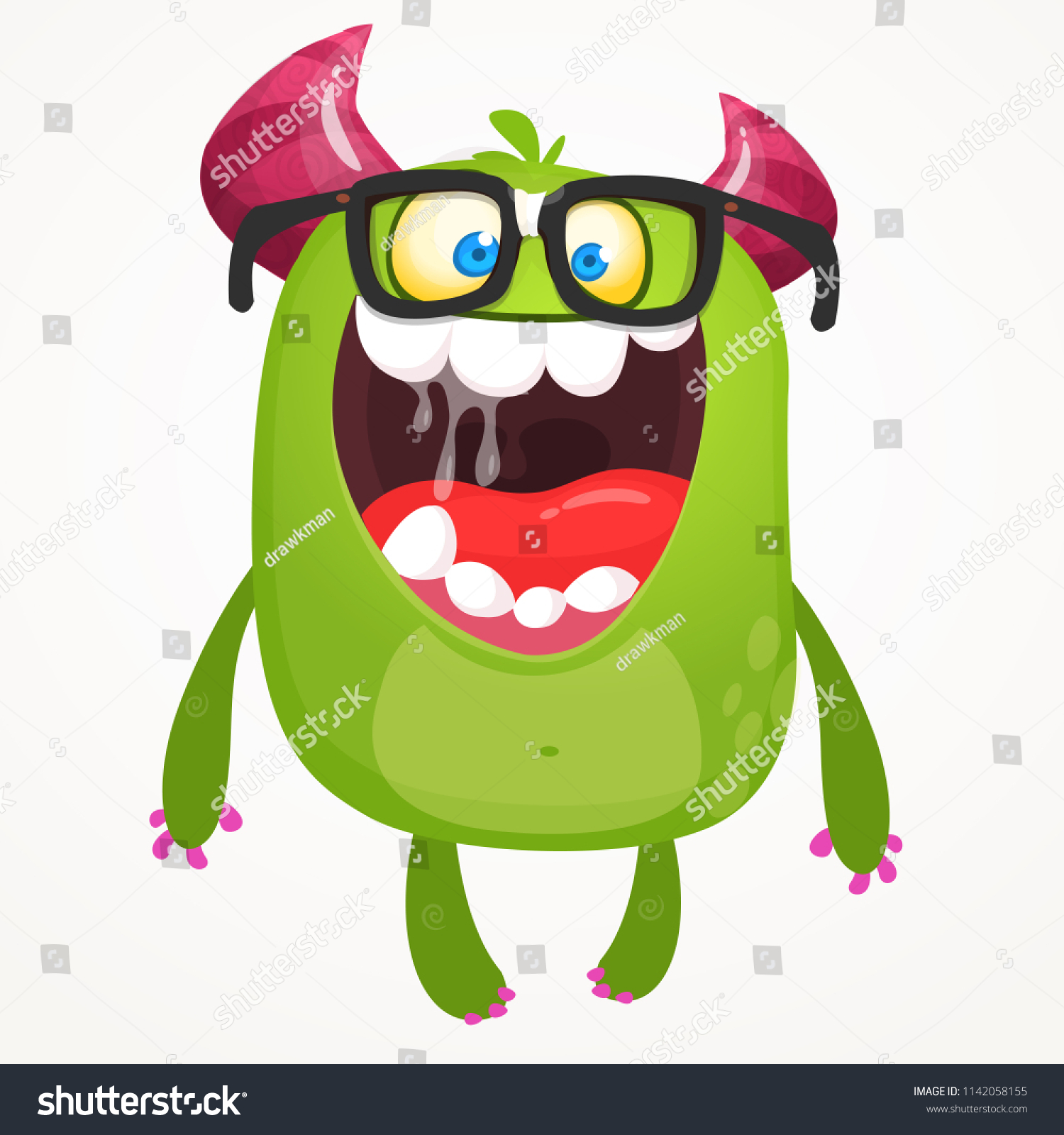 Cartoon Green Monster Nerd Wearing Glasses Stock Vector (Royalty Free ...