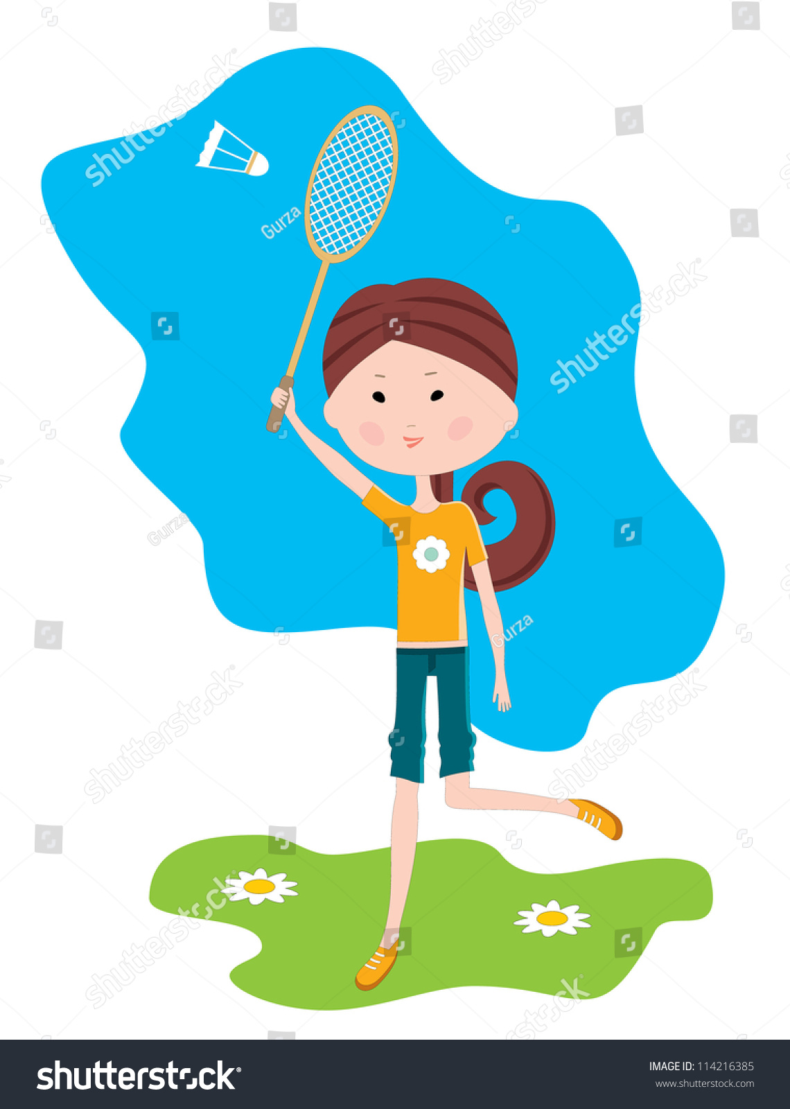 Cartoon Girl Plays Badminton Vector Stock Vector (Royalty Free ...