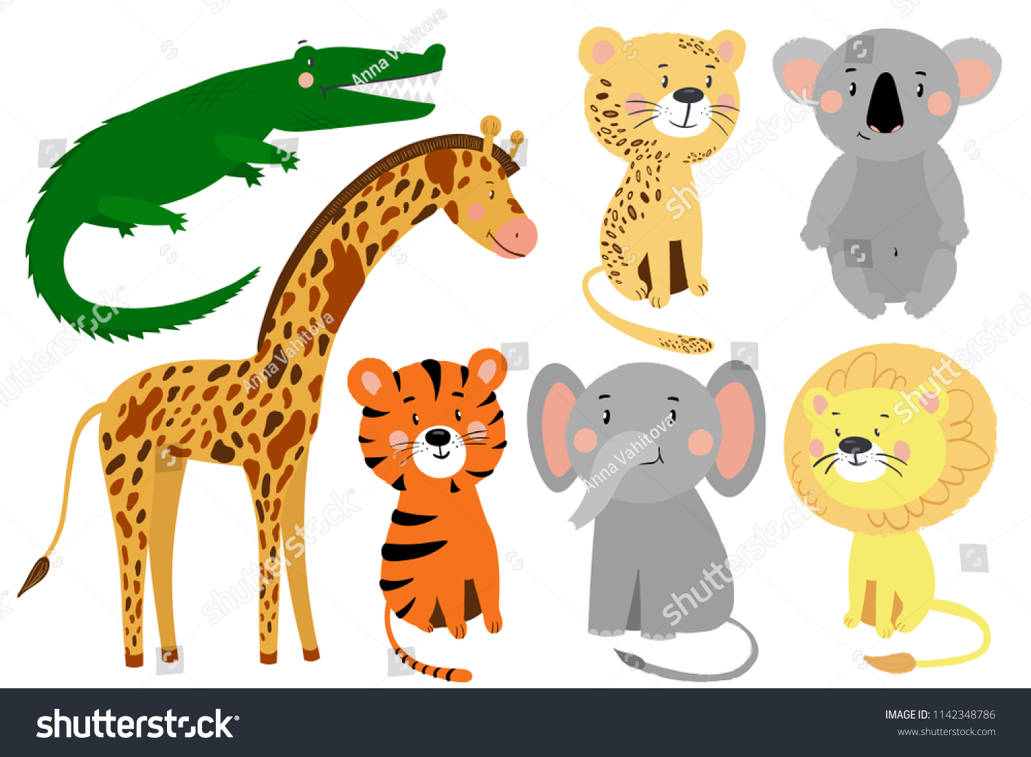 Vector Illustration Cartoon Animals Isolated Set Stock Vector (Royalty ...