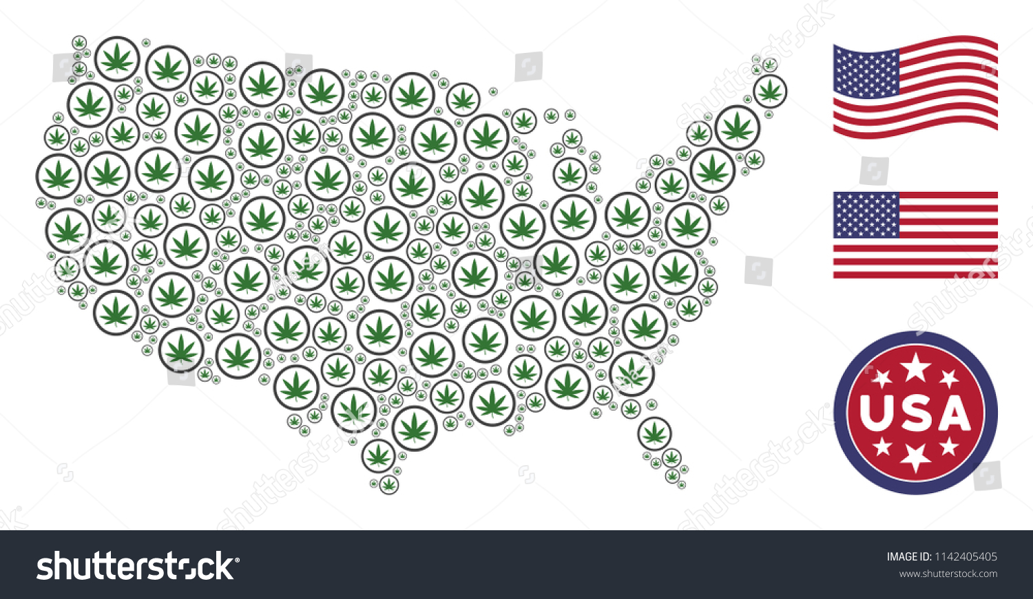 Cannabis Symbols Grouped Into American Map Stock Vector (Royalty Free ...