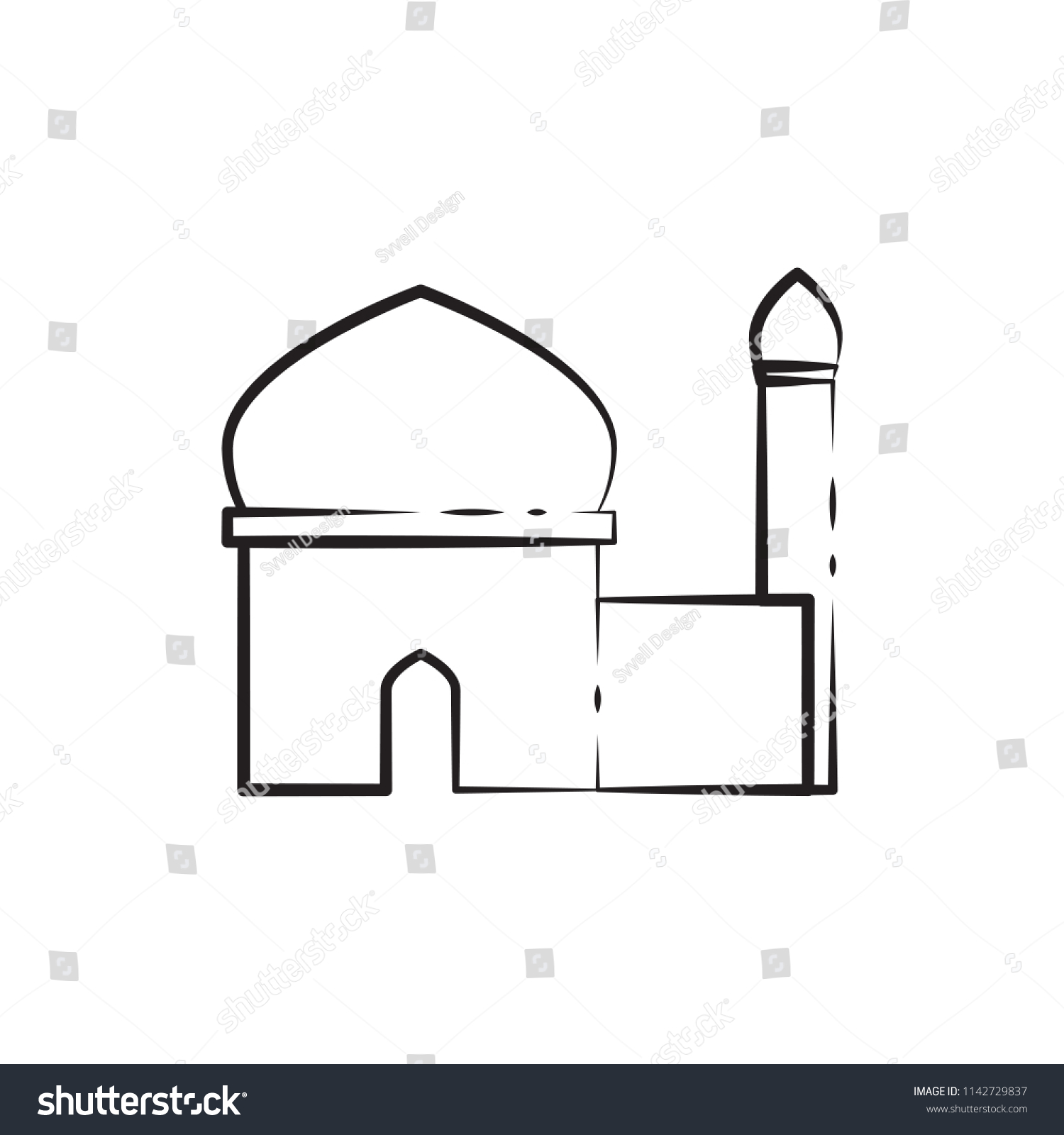 Single Tower Outline Mosque Custom Illustration Stock Vector (Royalty ...