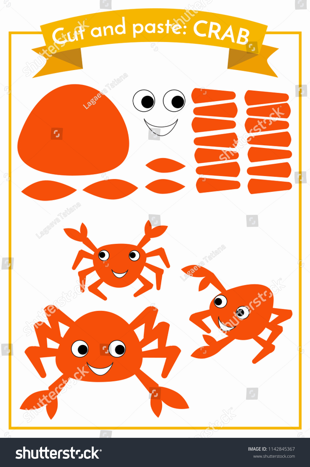 Cut Pastethree Crabs One Set Elements Stock Vector (Royalty Free
