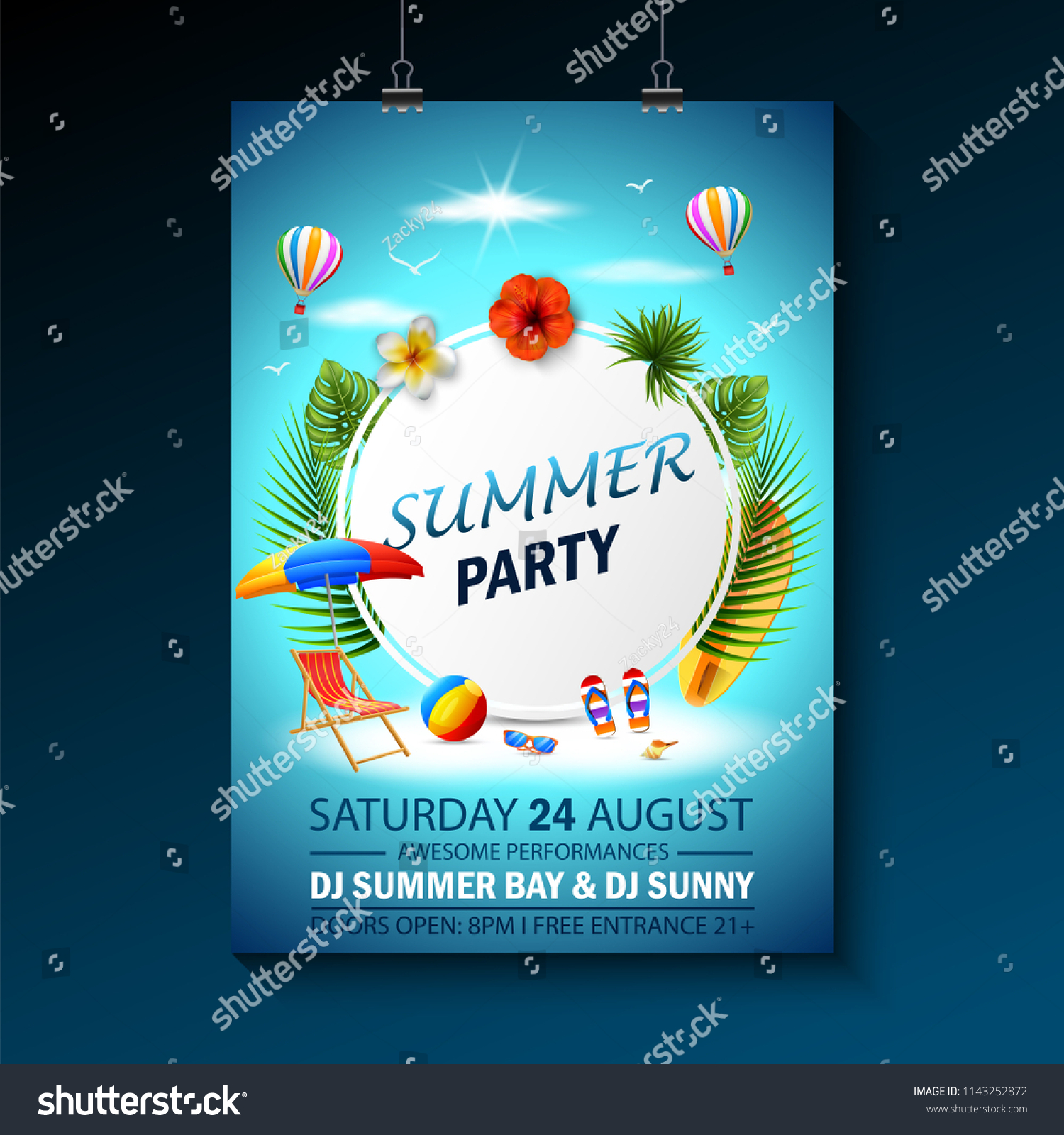 Vector Illustration Summer Party Invitation Template Stock Vector ...