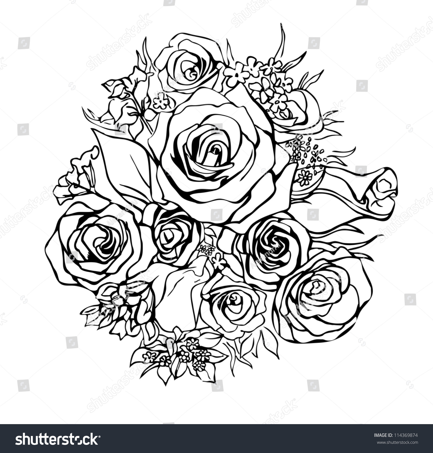 Свадебный букет розы раскраска
