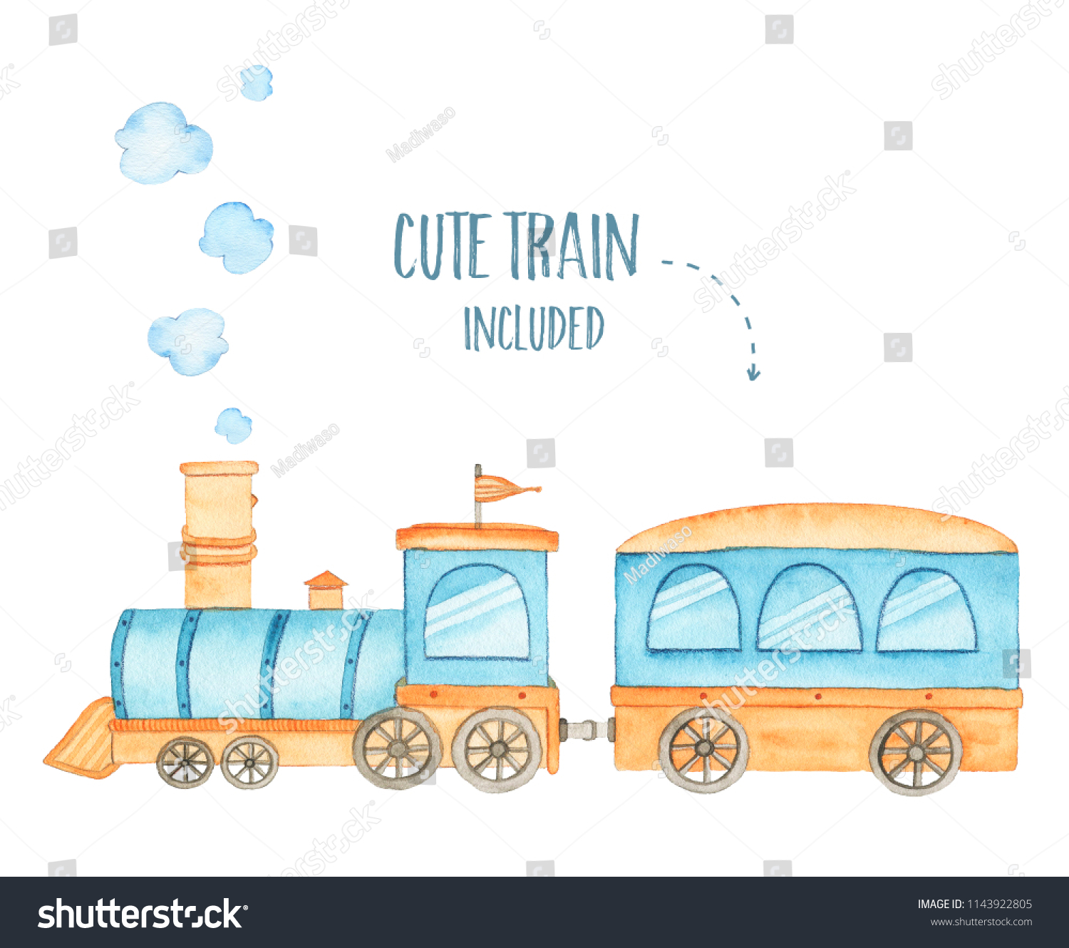 Watercolor Cute Train Locomotive Transportation Railway Stock ...