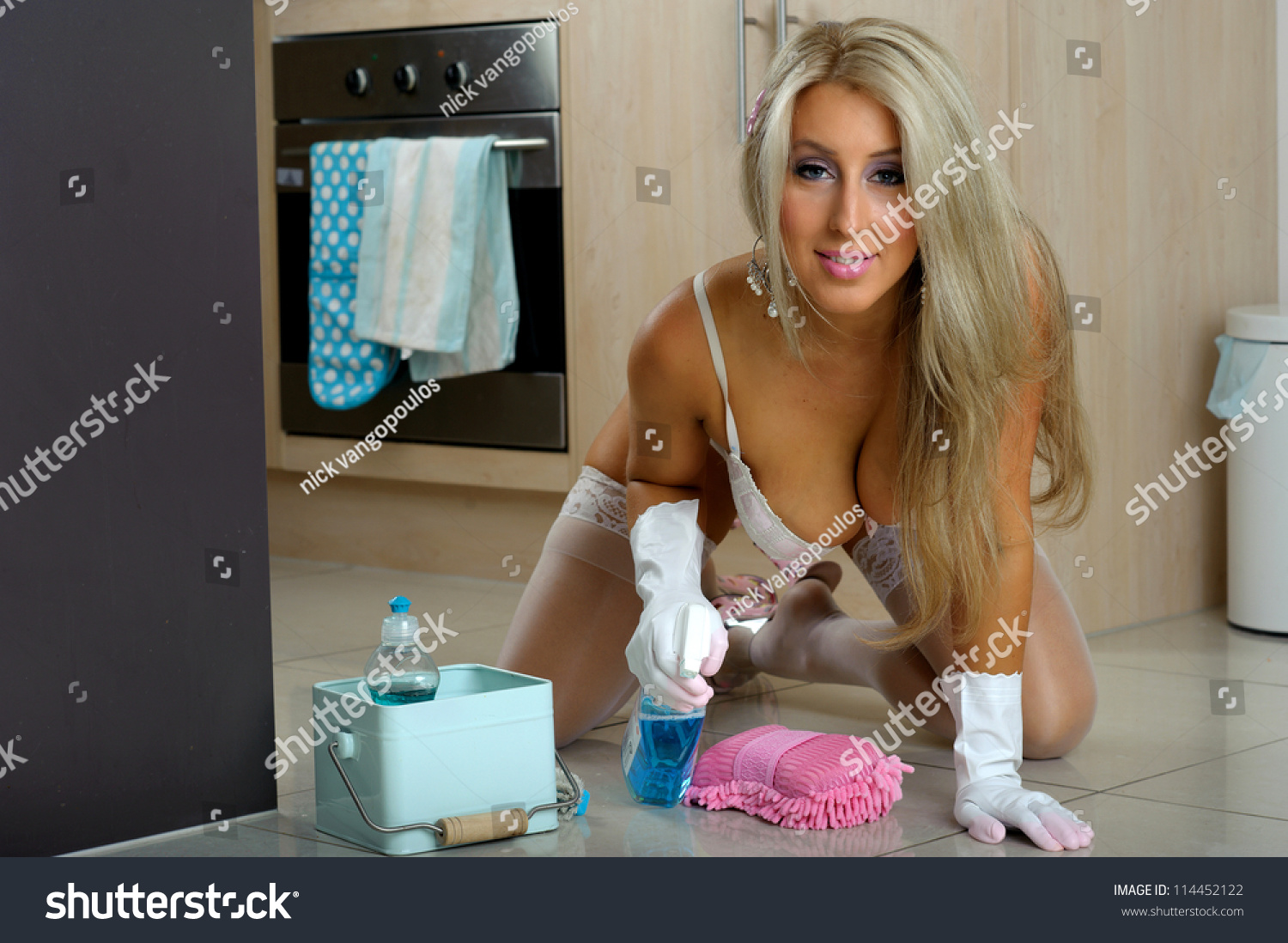 Sexy Housewife Cleaning Kitchen Stock Photo Shutterstock