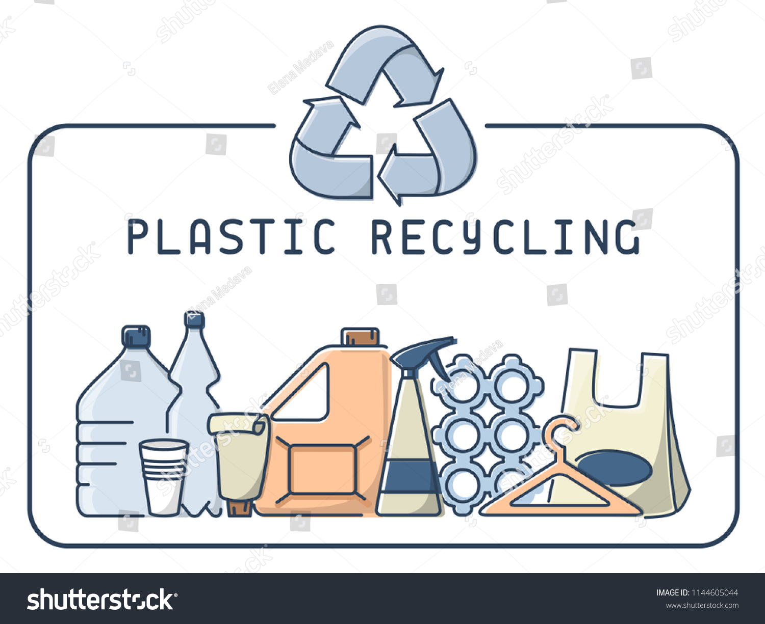 Plastic Recycling Illustration Trash Lettering Linear Stock Vector 