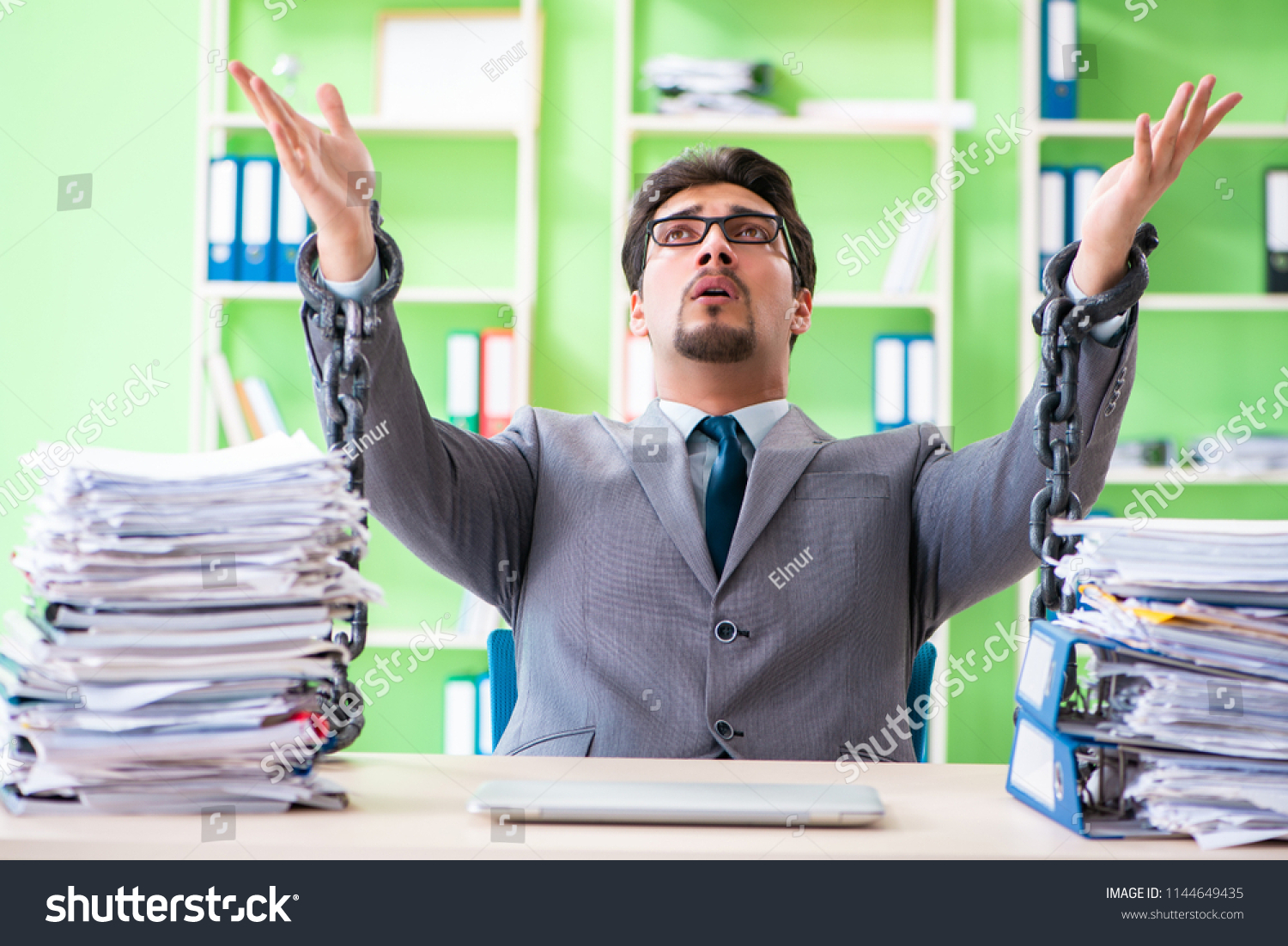 Employee Chained His Desk Due Workload Stock Photo 1144649435 ...